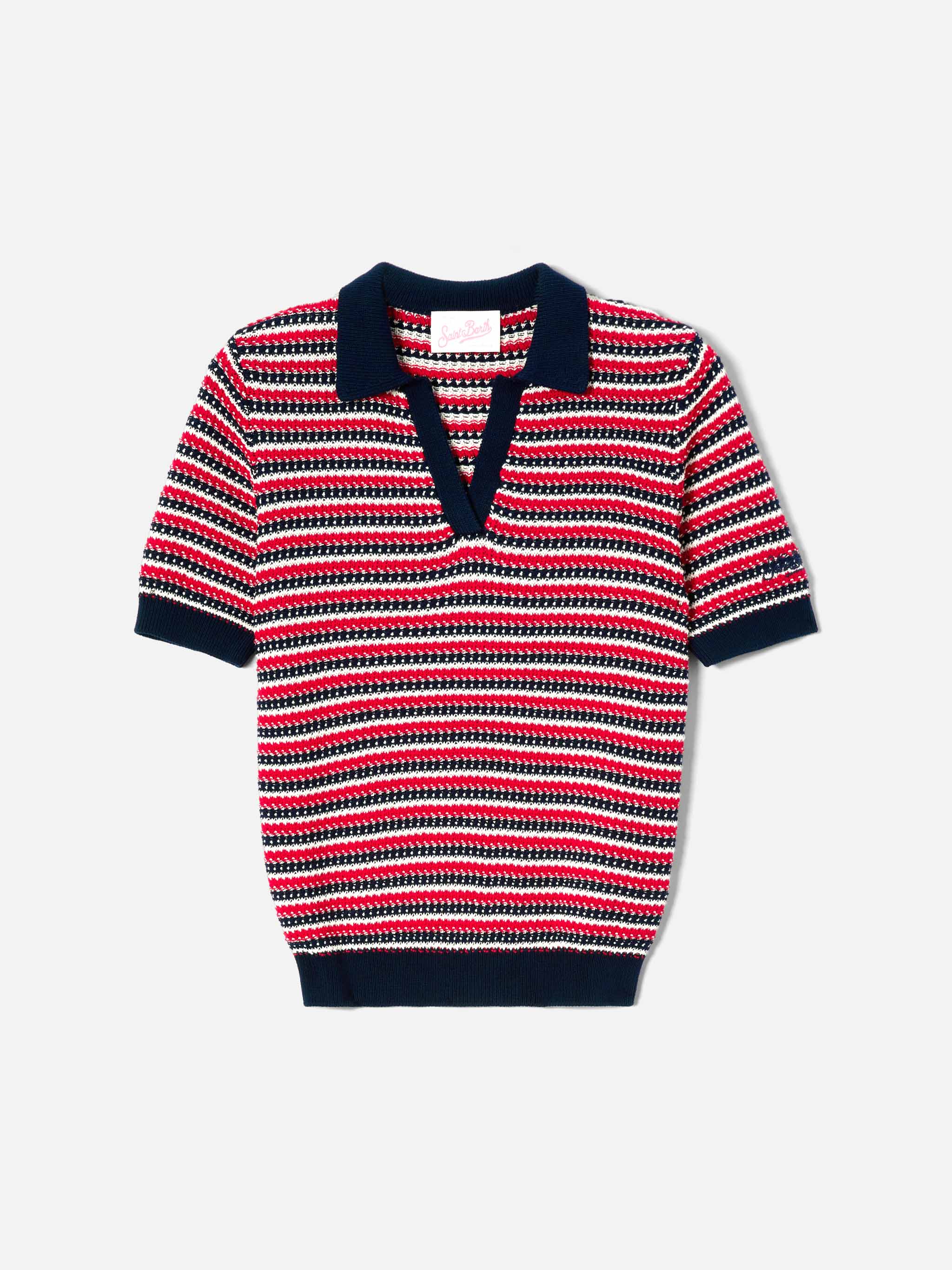 mc2-saint-barth-polo-caddy-ridge-donna-in-maglia-di-puro-cotone-a-righe-blu-ross image 7