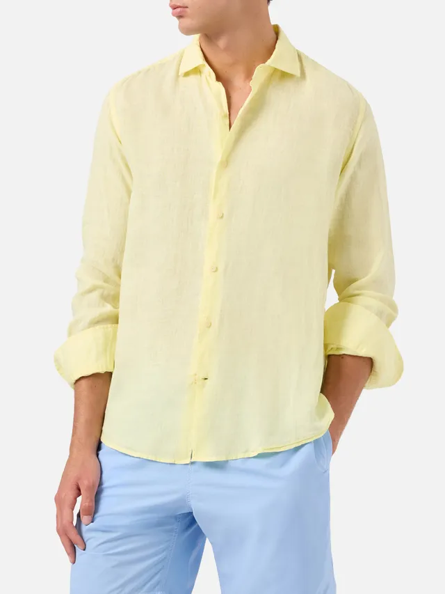 mc2-saint-barth-pamplona-camicia-uomo-giallo-chiaro-puro-lino-maniche-lunghe image 1