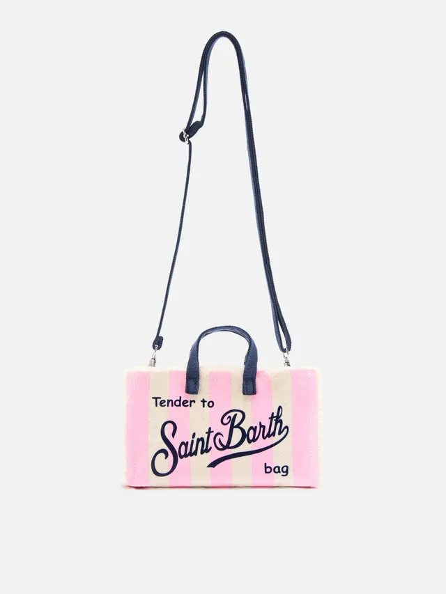 mc2-saint-barth-phone-micro-borsa-canvas-righe-rosa-bianca-logo image 1