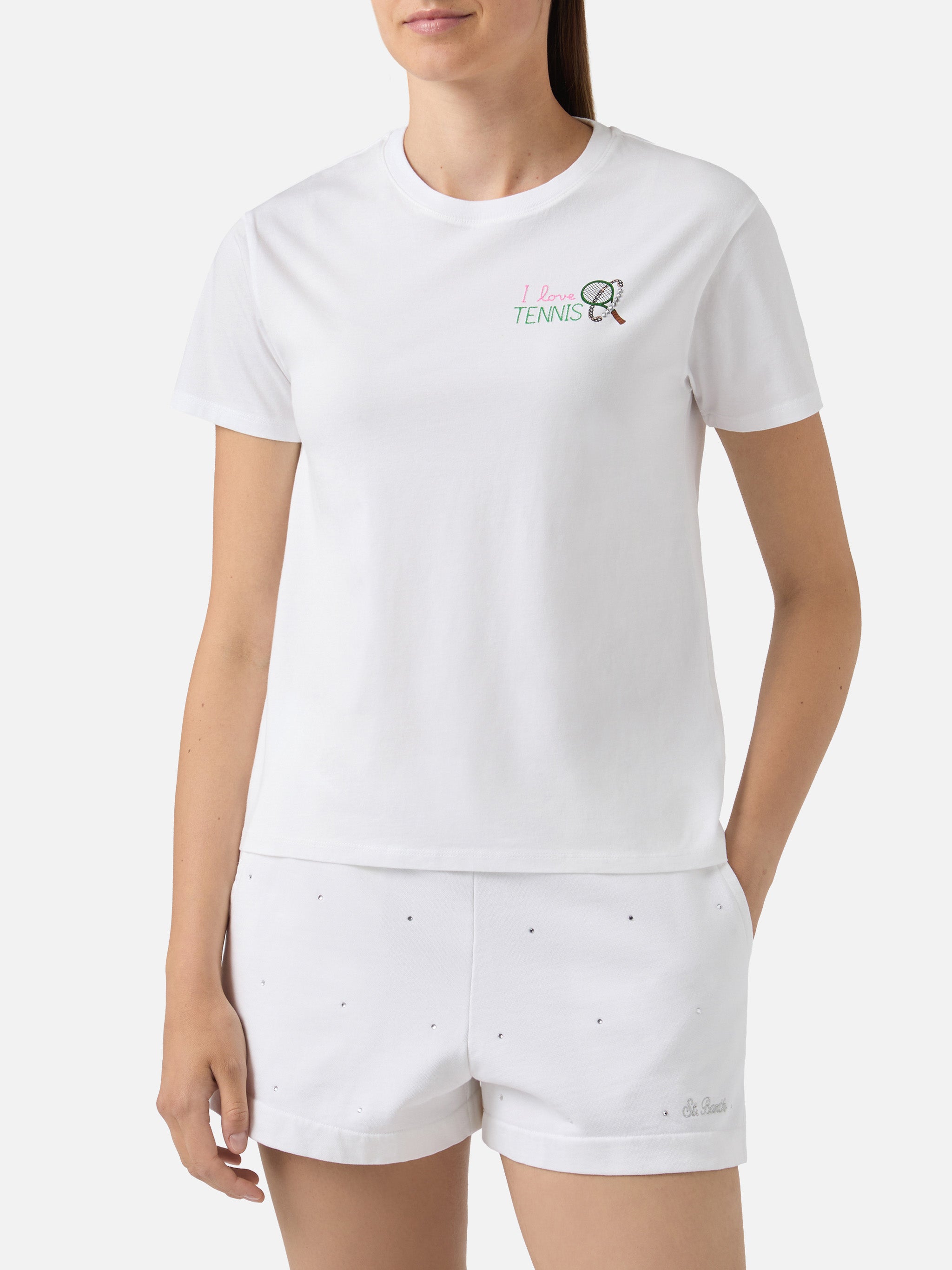 mc2-saint-barth-t-shirt-emilie-donna-bianca-i-love-tennis-con-strass image 2