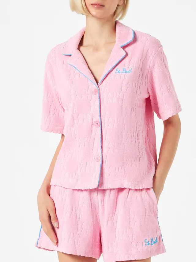 mc2-saint-barth-camicia-whale-donna-spugna-rosa-con-piping-azzurro image 1