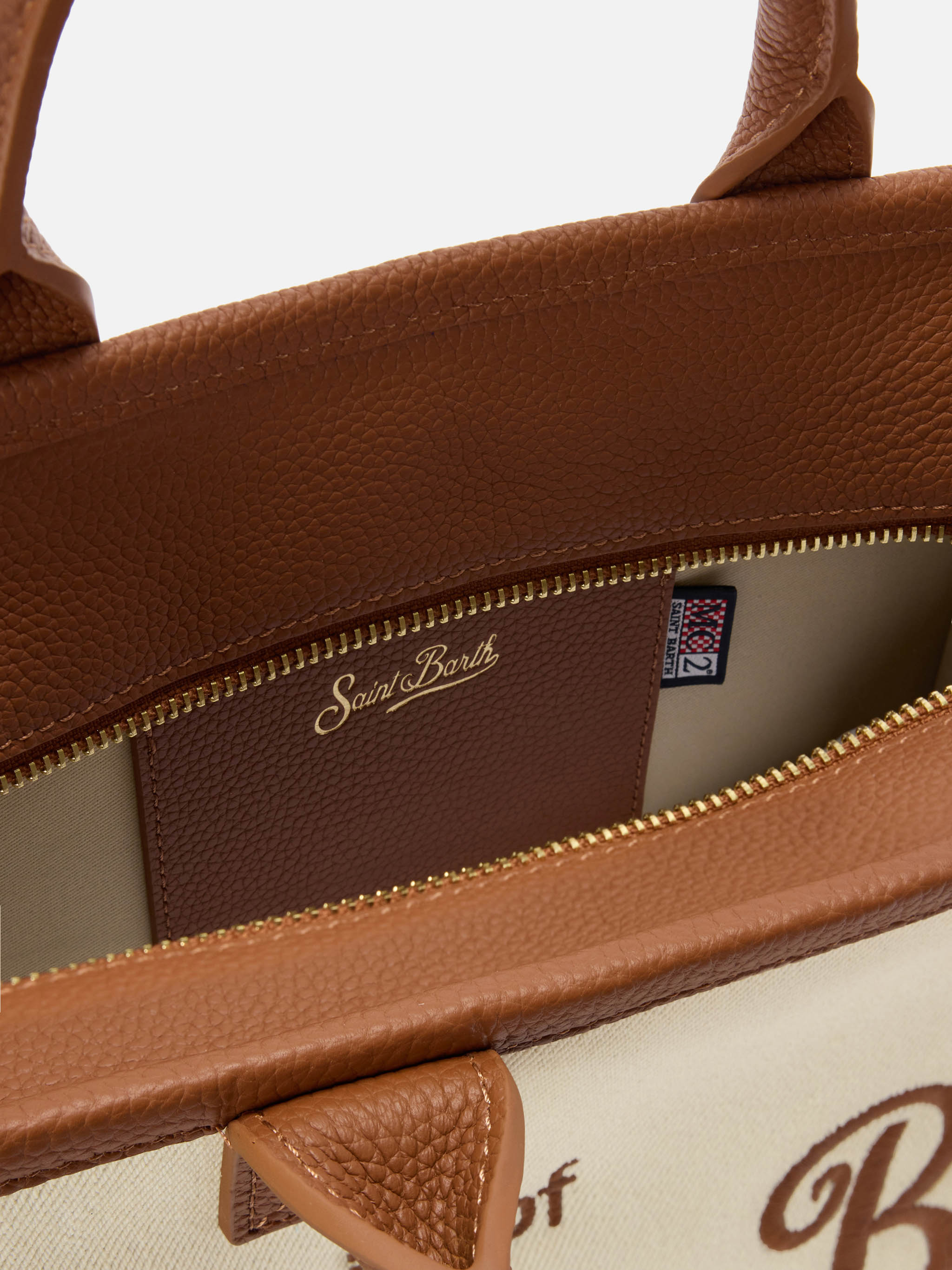 mc2-saint-barth-borsa-vanity-medium-in-canvas-bianca-con-pelle-martellata image 5