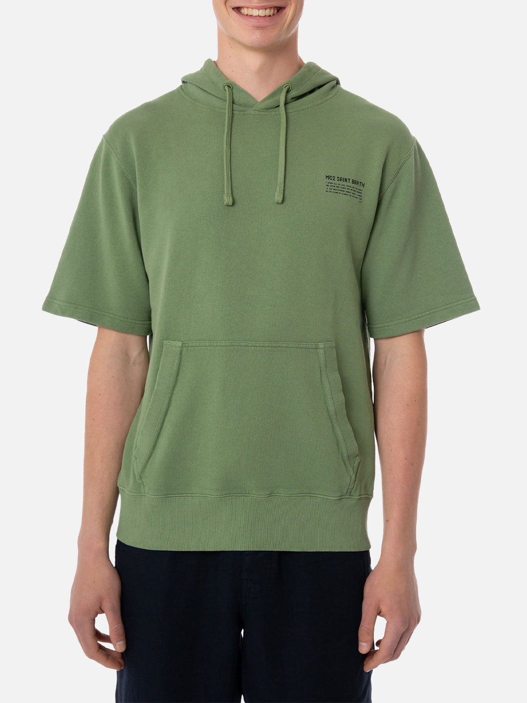 mc2-saint-barth-mike-felpa-uomo-maniche-corte-verde-con-cappuccio image 3