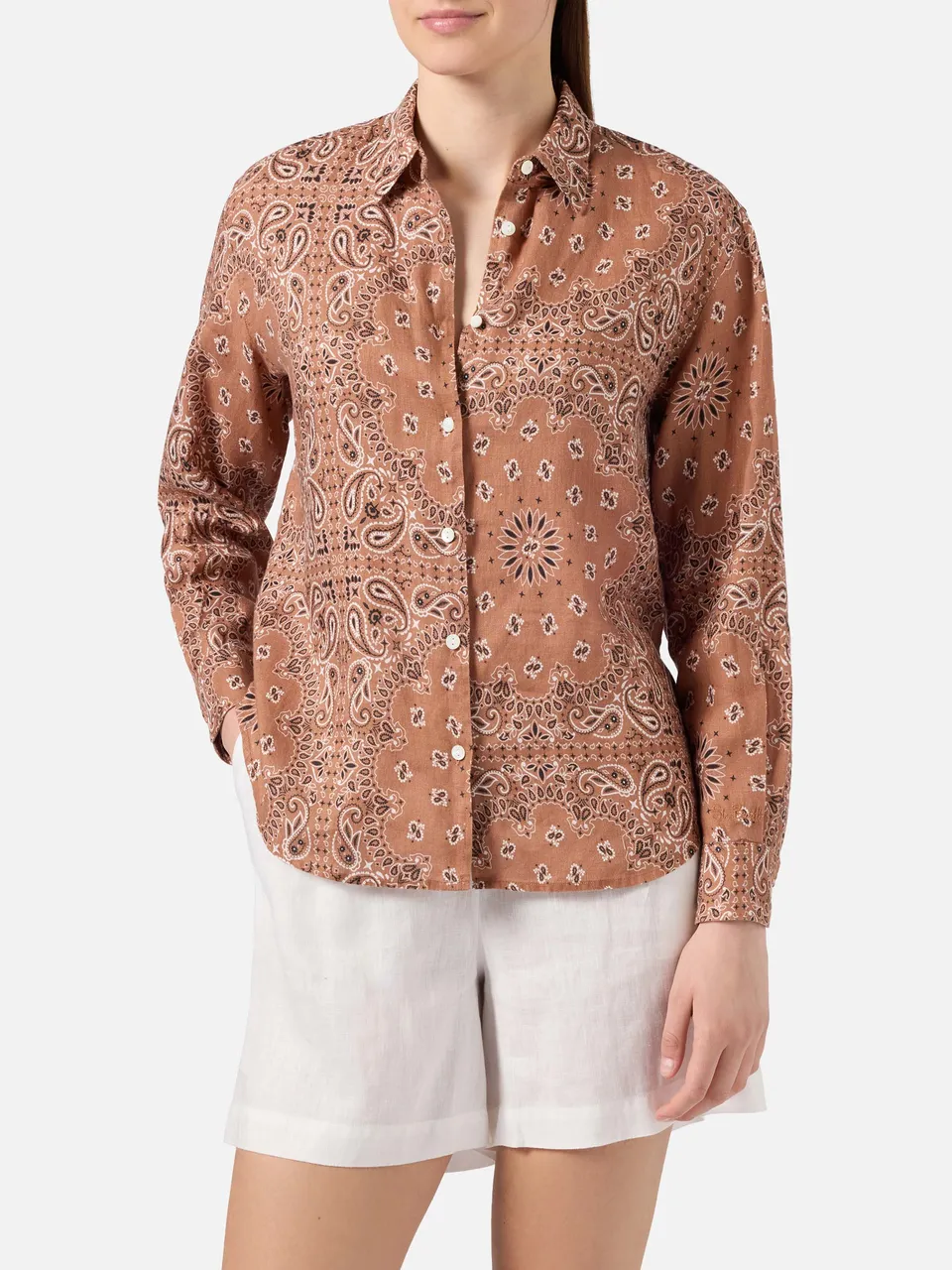 mc2-saint-barth-meredith-camicia-donna-in-lino-stampa-bandana-marrone image 1