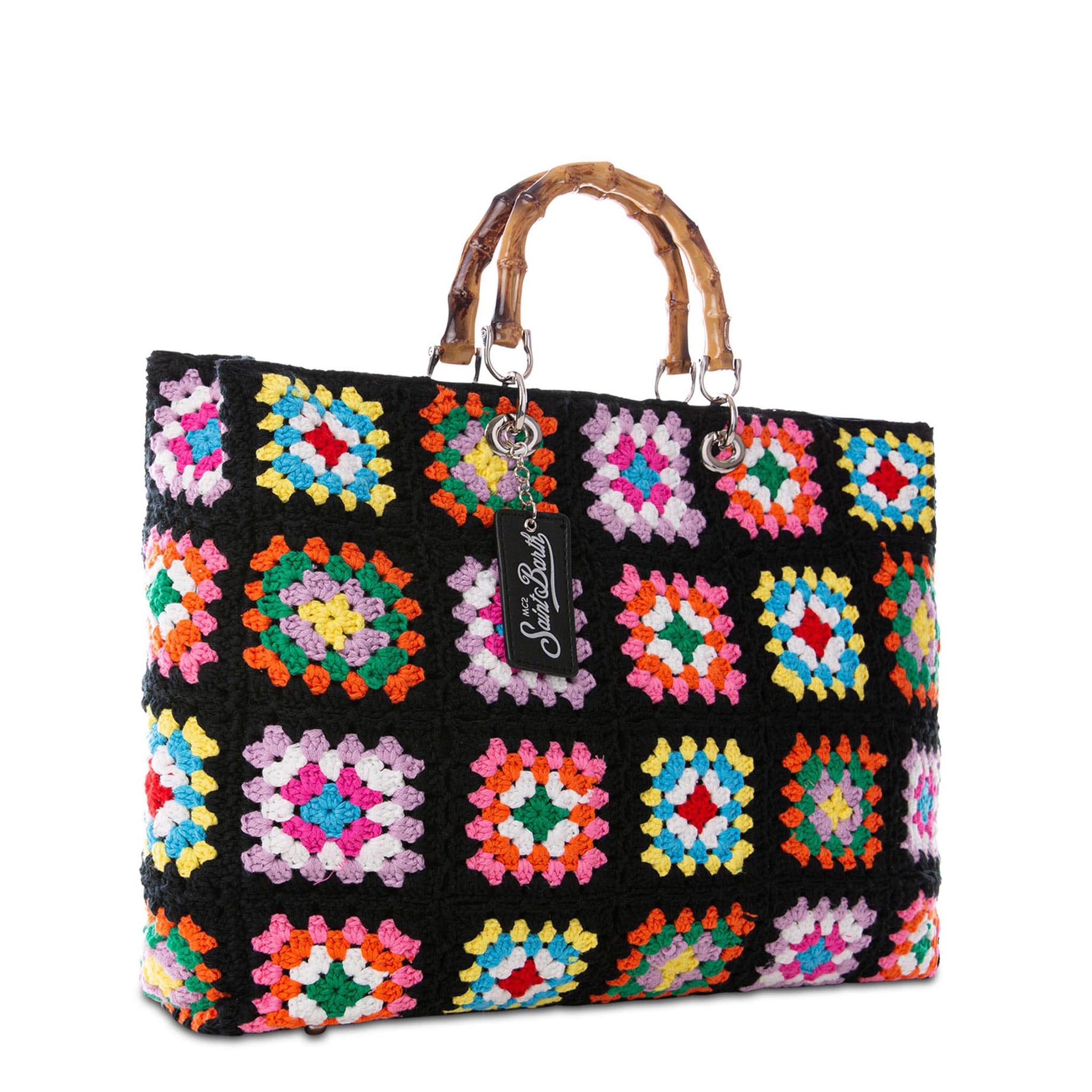 mc2-saint-barth-borsa-tote-fatta-a-mano-all-uncinetto-multicolore-su-fondo-nero- image 2