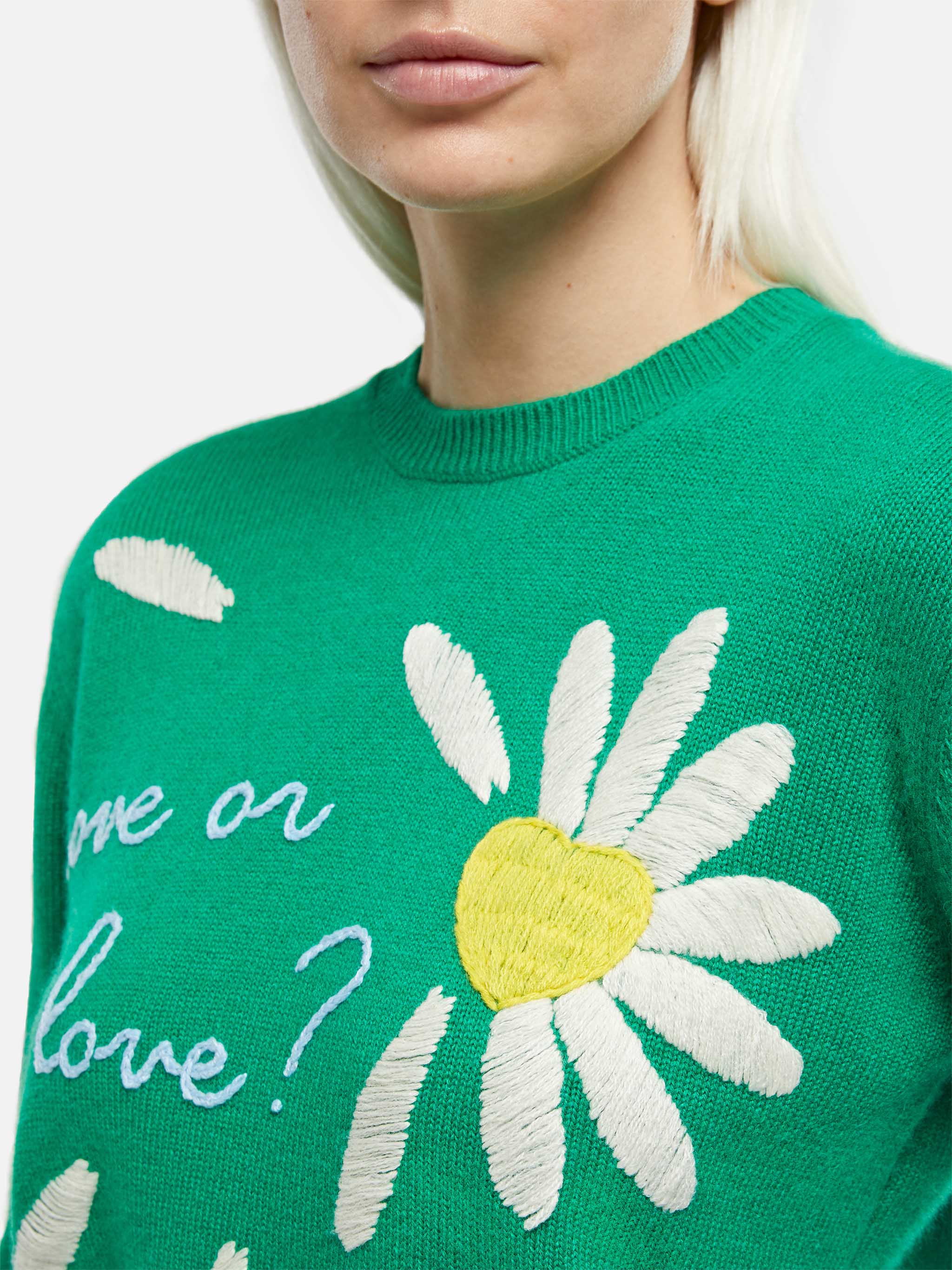 mc2-saint-barth-new-queen-maglia-donna-verde-filato-spazzolato-ricamo-love image 2