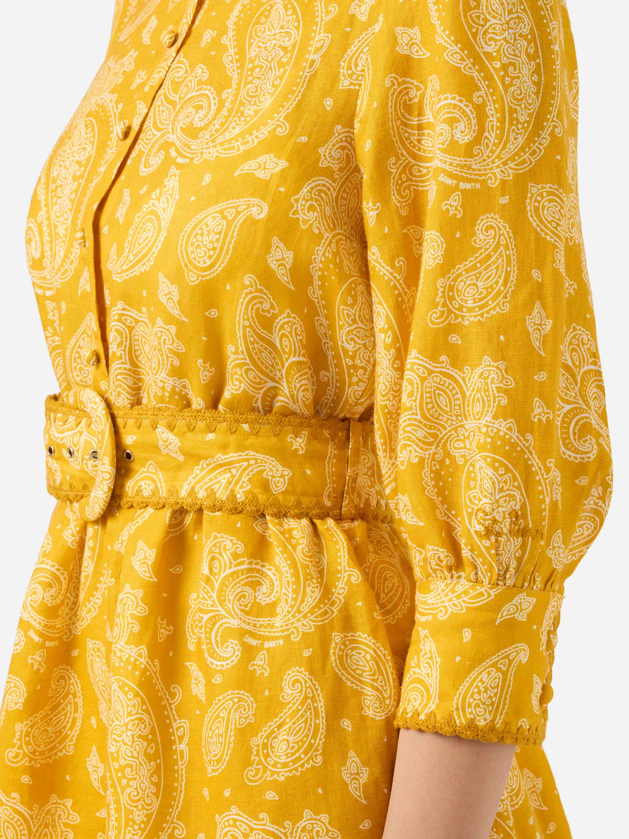 mc2-saint-barth-abito-corto-donna-in-lino-giallo-stampa-paisley-ocra image 2