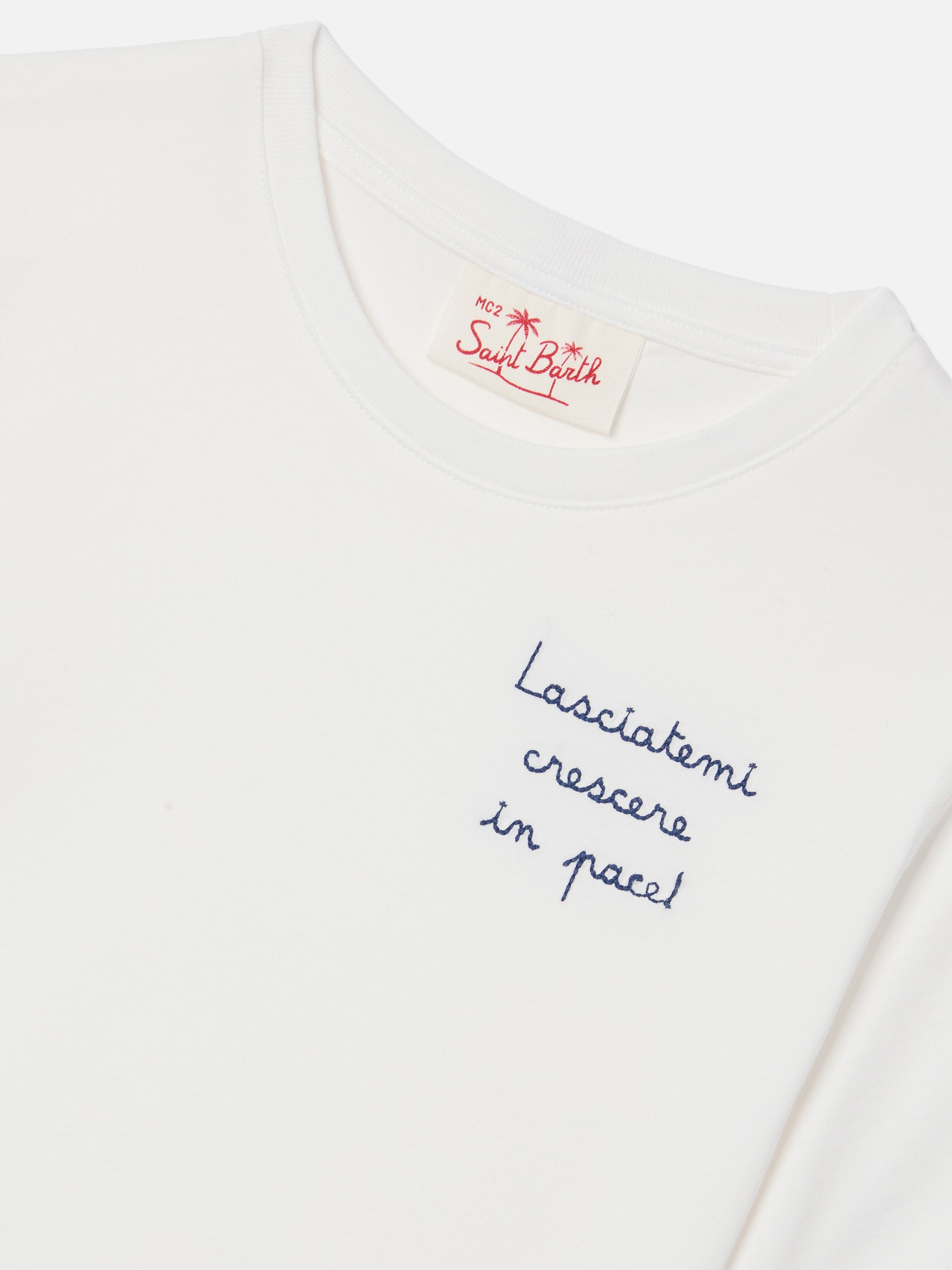 mc2-saint-barth-portofino-jr-t-shirt-bambino-bianca-lasciatemi-crescere-in-pace image 2