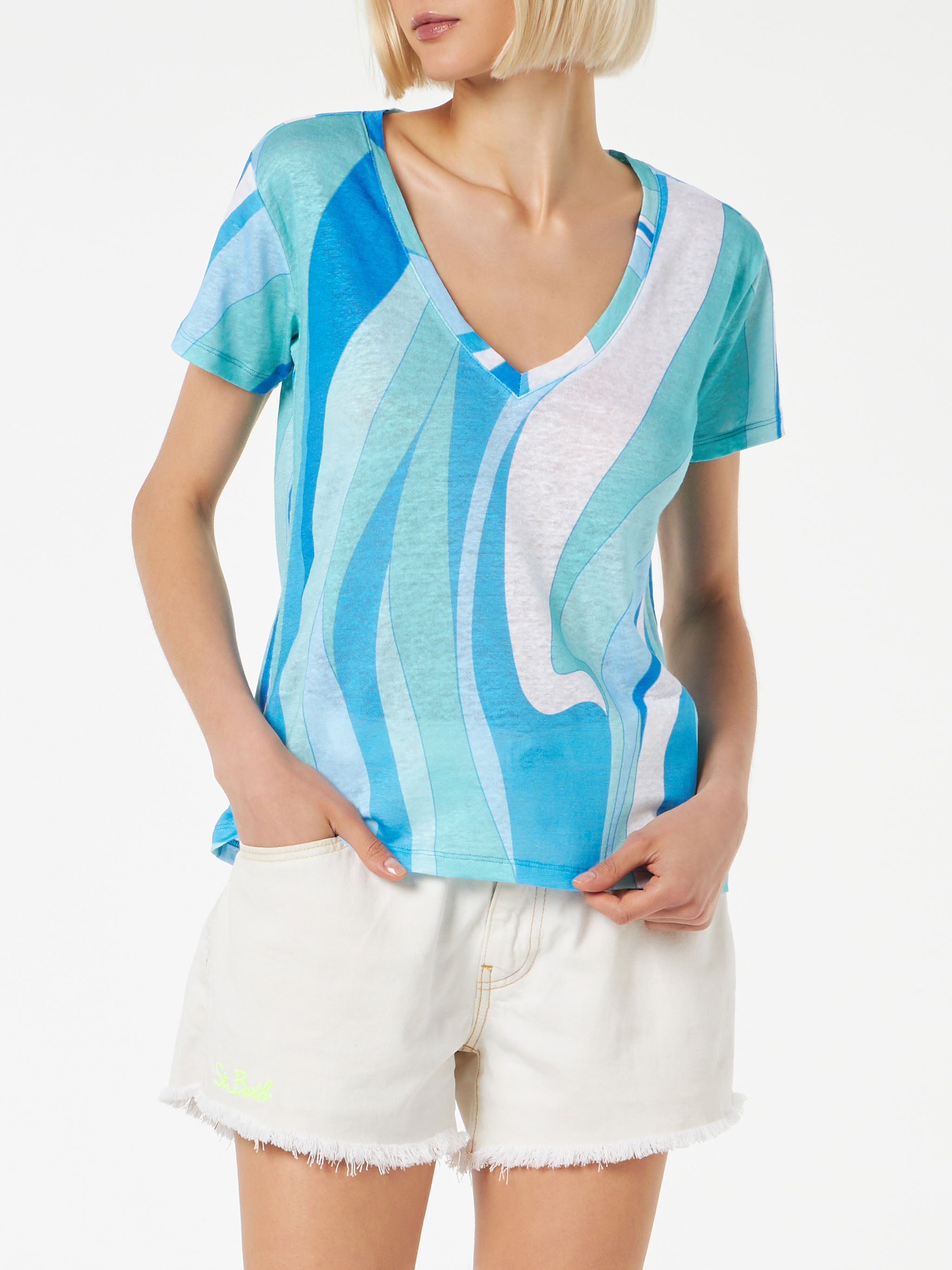 mc2-saint-barth-t-shirt-eloise-in-lino-onde-multicolor-blu image 1