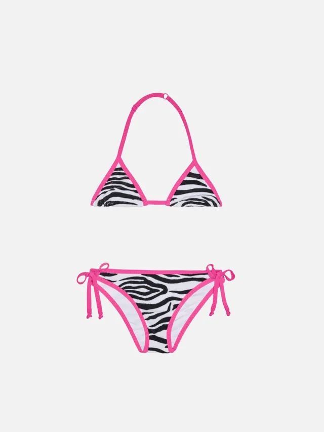 mc2-saint-barth-bikini-da-bambina-a-triangolo-con-stampa-zebrata-e-bordino-fucsi image 1