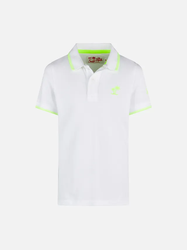 mc2-saint-barth-ecstasea-polo-bambino-in-piquet-bianco-con-logo-giallo-fluo image 1