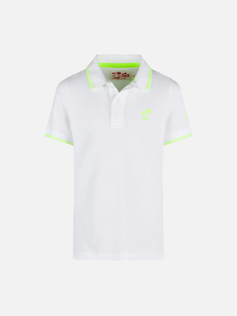 mc2-saint-barth-ecstasea-polo-bambino-in-piquet-bianco-con-logo-giallo-fluo image 1