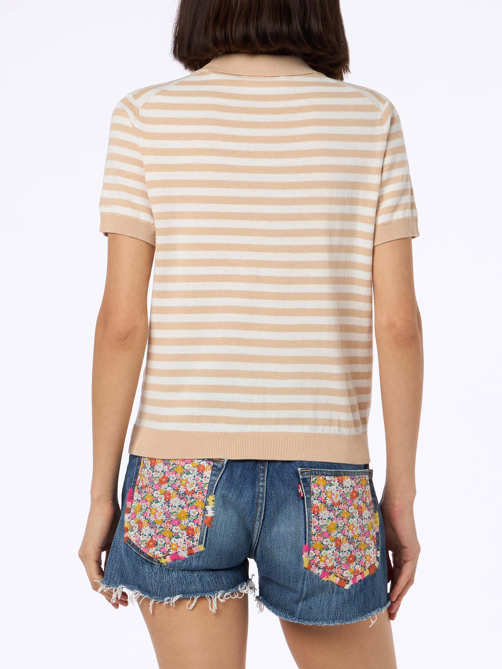 mc2-saint-barth-evonne-polo-donna-in-maglia-a-righe-beige-e-bianco image 4
