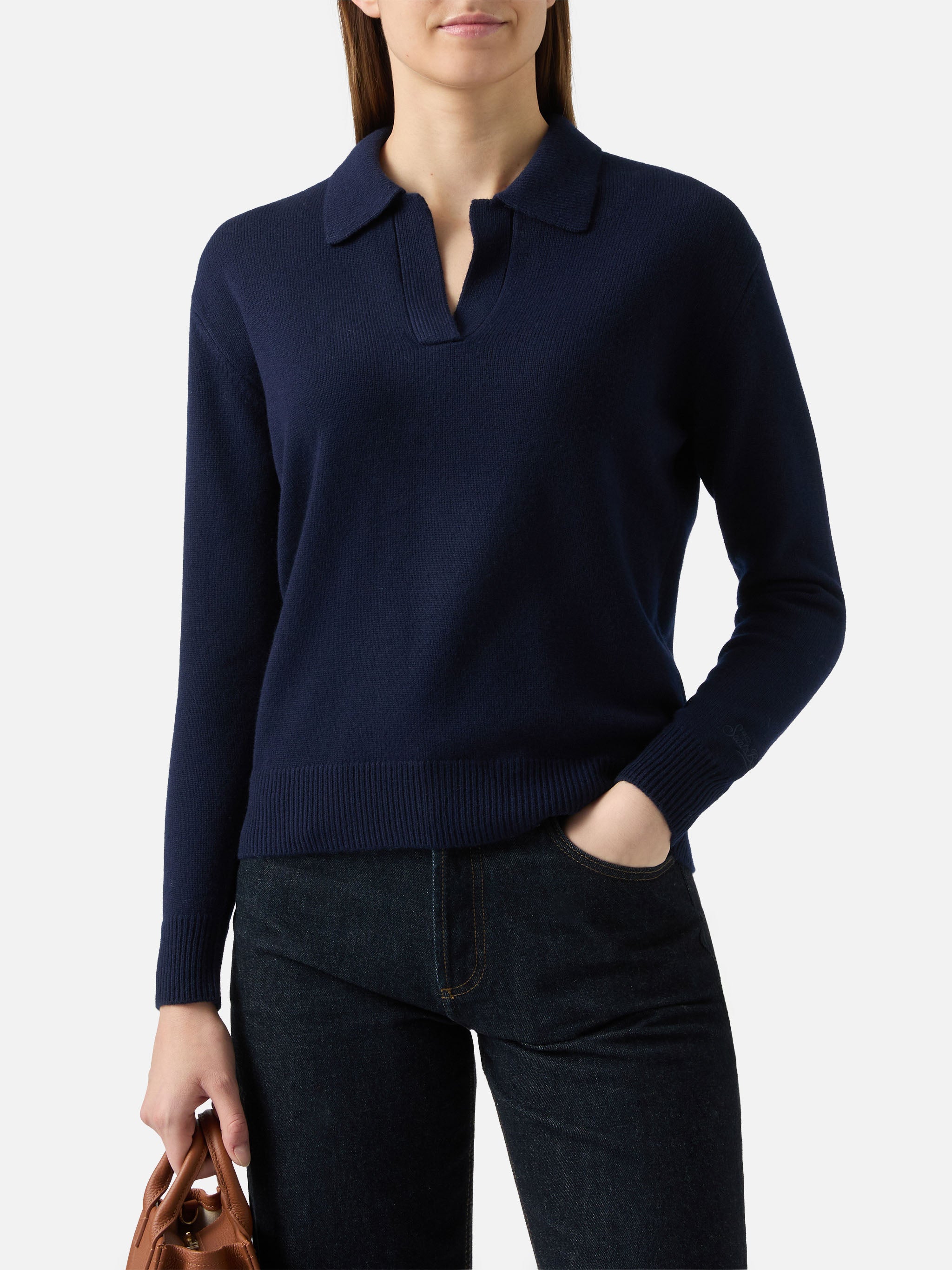 mc2-saint-barth-eze-maglione-donna-in-lana-blu-notte-collo-polo image 1