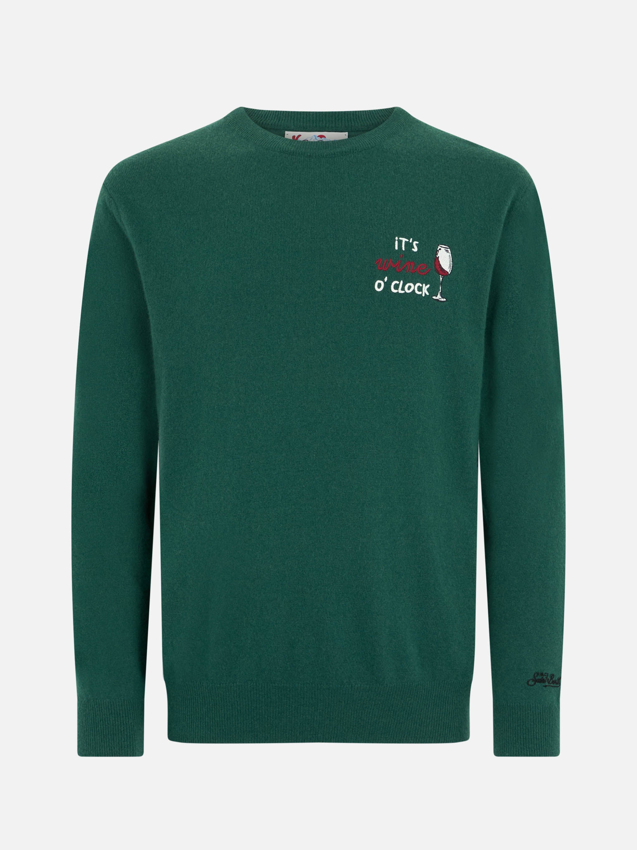 mc2-saint-barth-heron-maglione-girocollo-uomo-verde-ricamo-it-s-wine-o-clock image 4