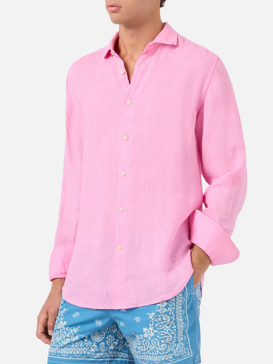 mc2-saint-barth-camicia-pamplona-in-puro-lino-rosa-da-uomo image 1