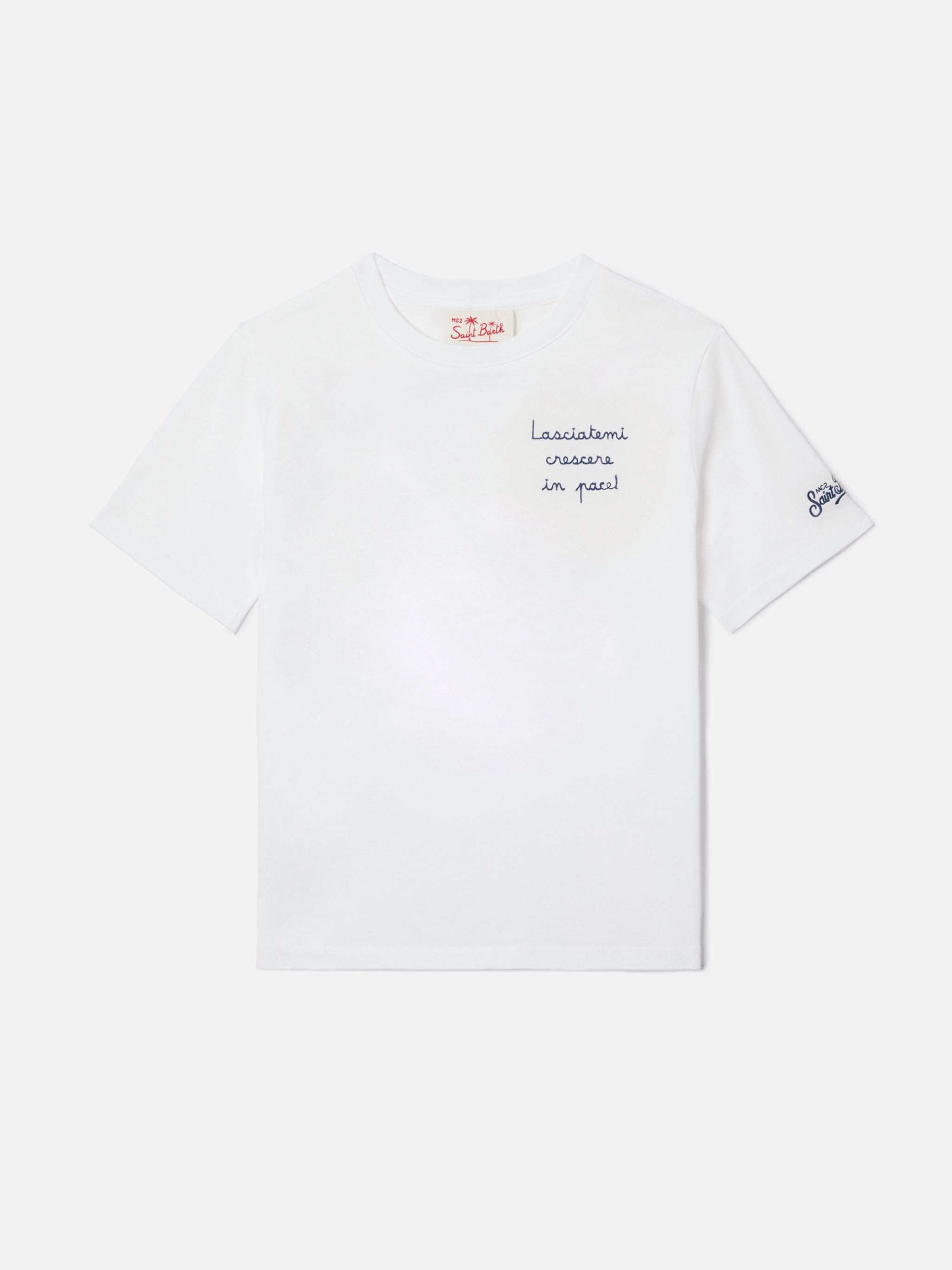 mc2-saint-barth-portofino-jr-t-shirt-bambino-bianca-lasciatemi-crescere-in-pace image 1