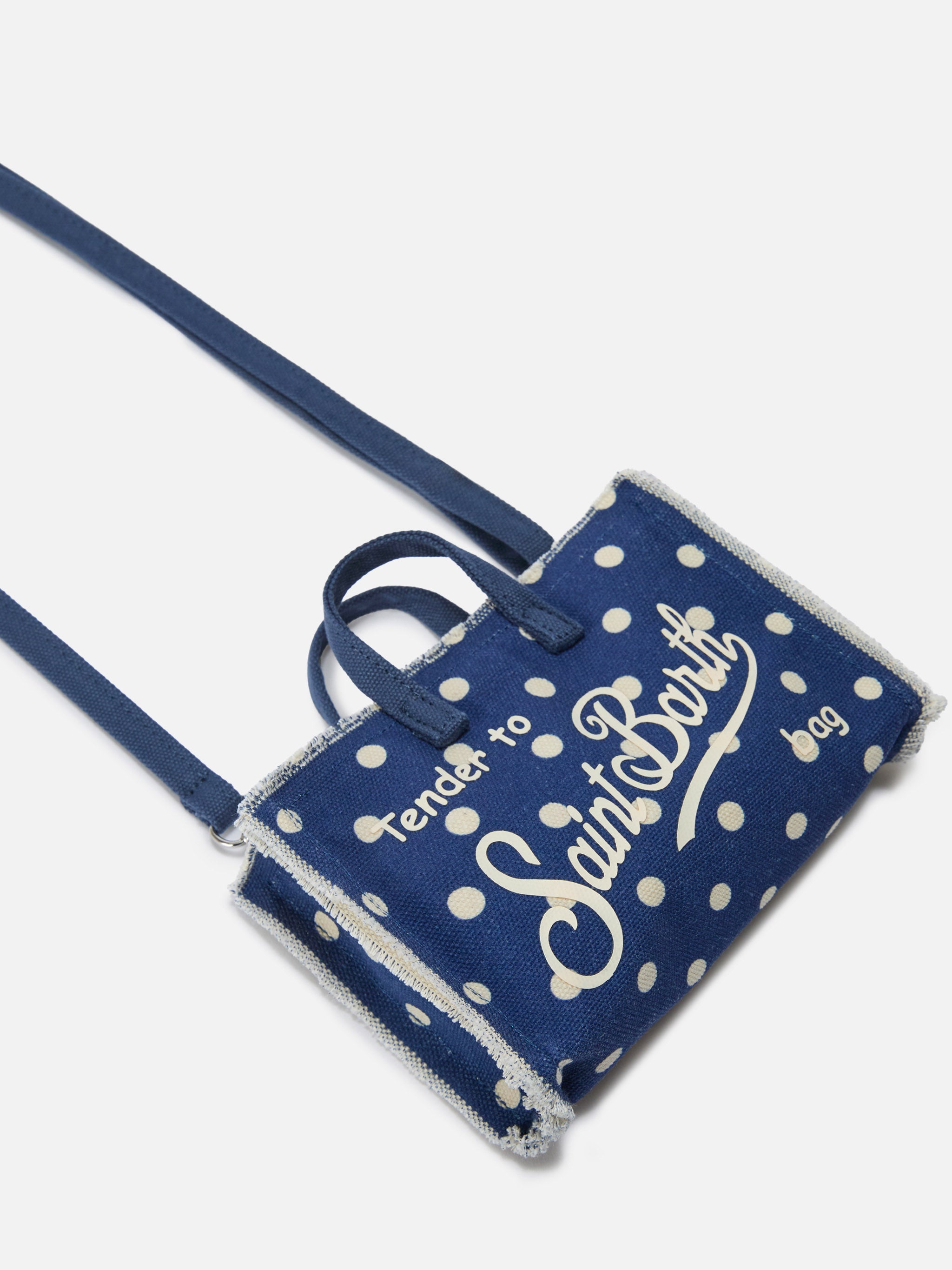 borsa-phone-micro-mc2-saint-barth-in-canvas-blu-a-pois-con-logo-a-contrasto image 3