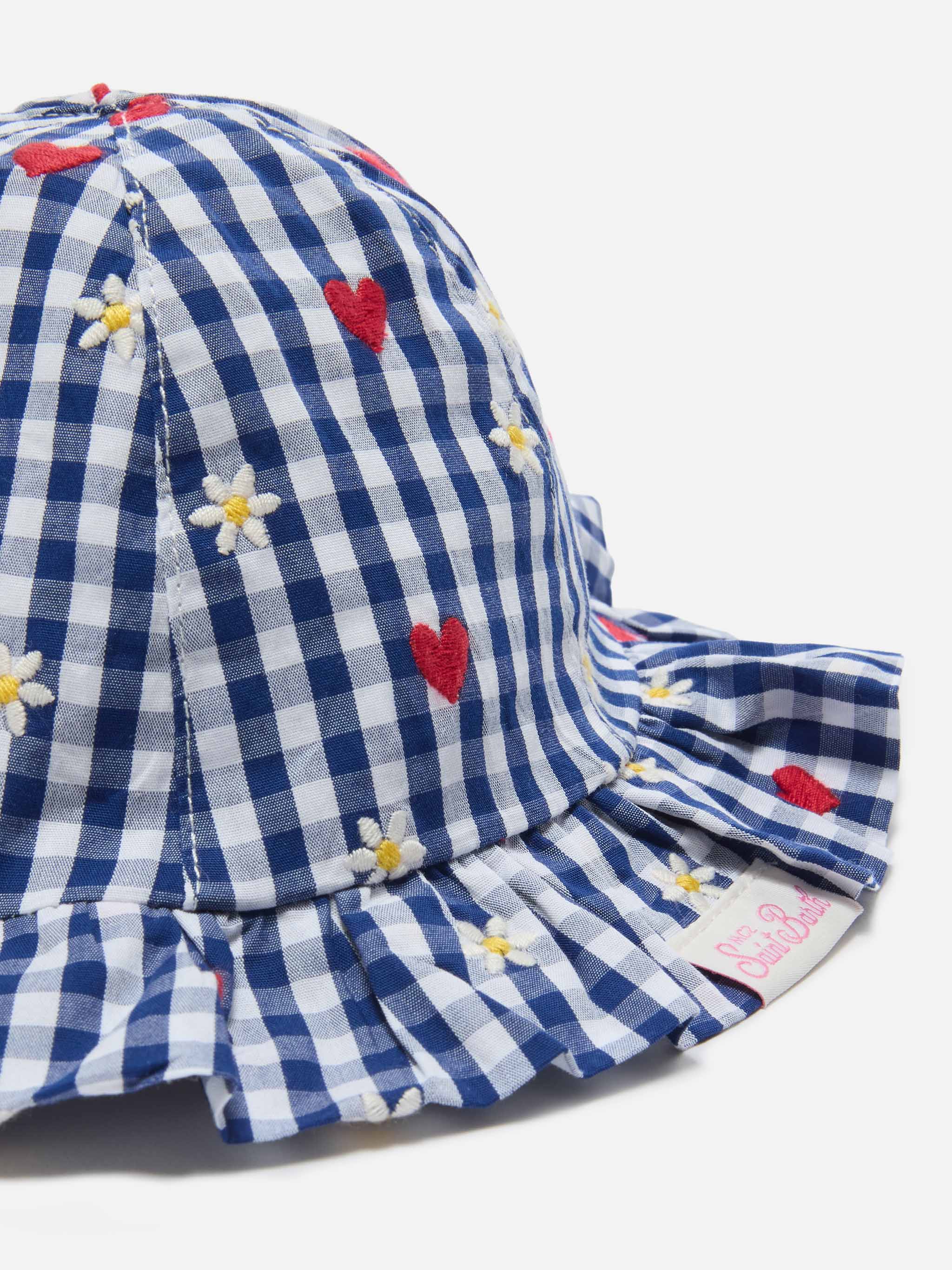 mc2-saint-barth-cappellino-da-sole-doremi-navy-in-cotone-vichy-con-ricamo-fiori- image 2