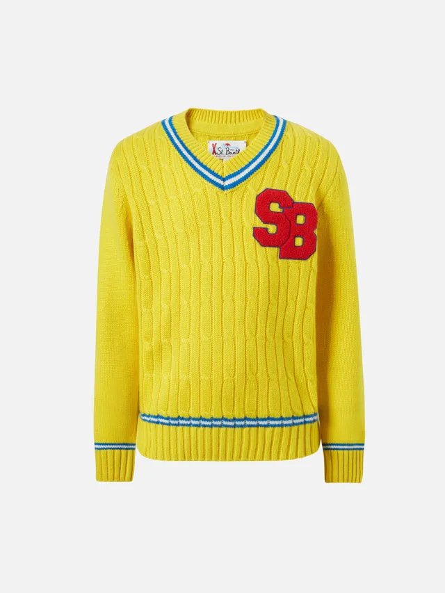 mc2-saint-barth-maglione-roger-jr-bambino-a-trecce-giallo-misto-cashmere-patch-s image 1