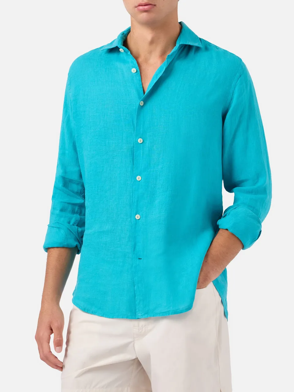 mc2-saint-barth-pamplona-camicia-lino-verde-petrolio-uomo image 1