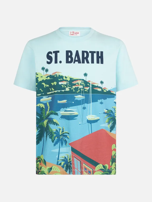 mc2-saint-barth-t-shirt-uomo-con-stampa-saint-barth-postcard-in-cotone-verde-acq image 1