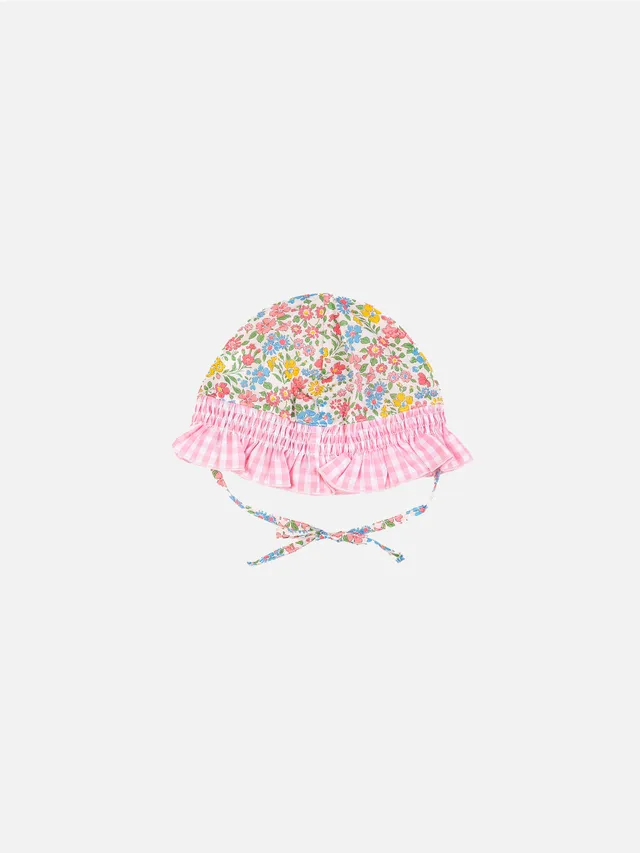 mc2-saint-barth-cuffia-neonata-in-cotone-rosa-fiori-e-vichy image 1