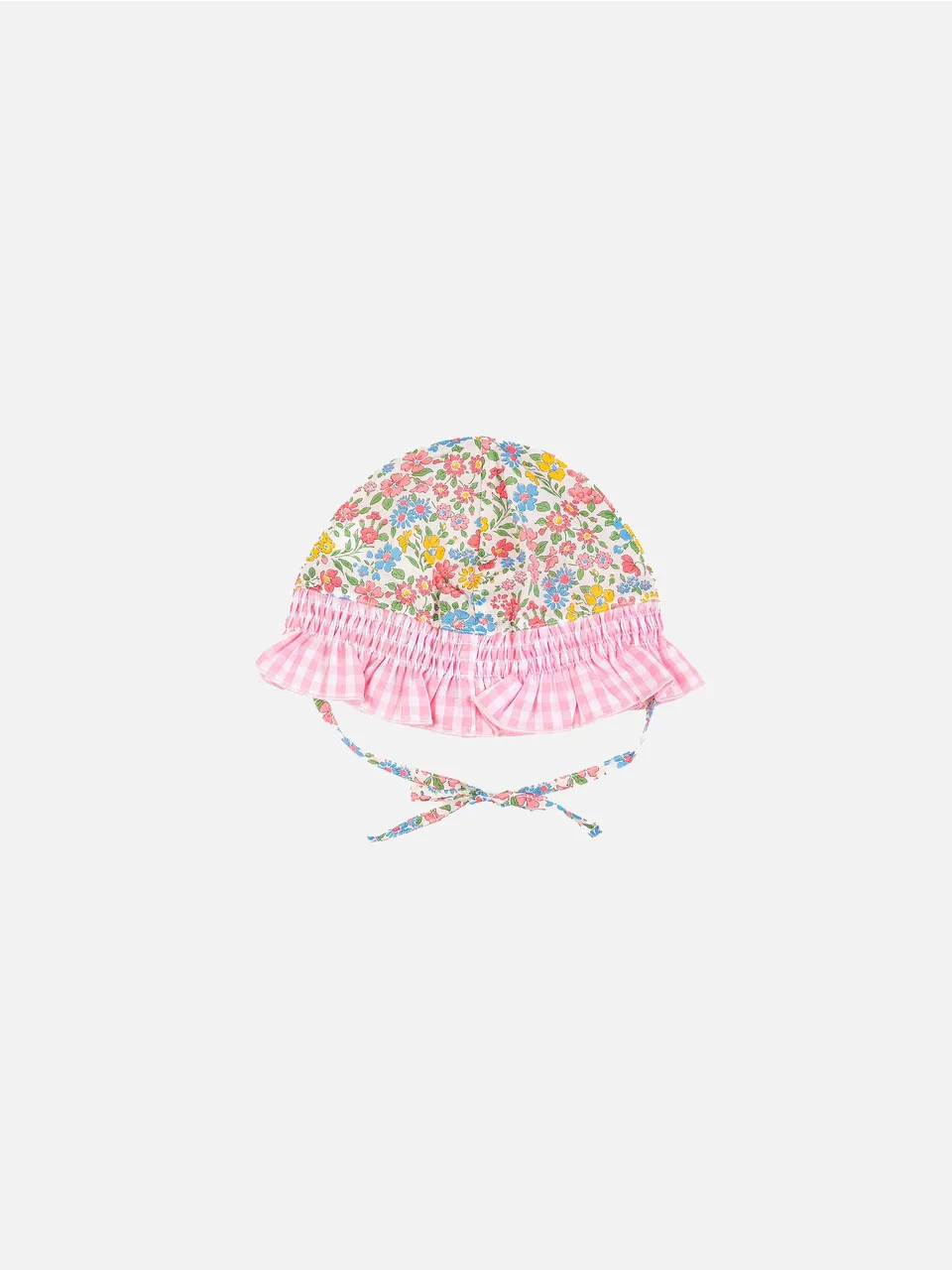 mc2-saint-barth-cuffia-neonata-in-cotone-rosa-fiori-e-vichy image 1