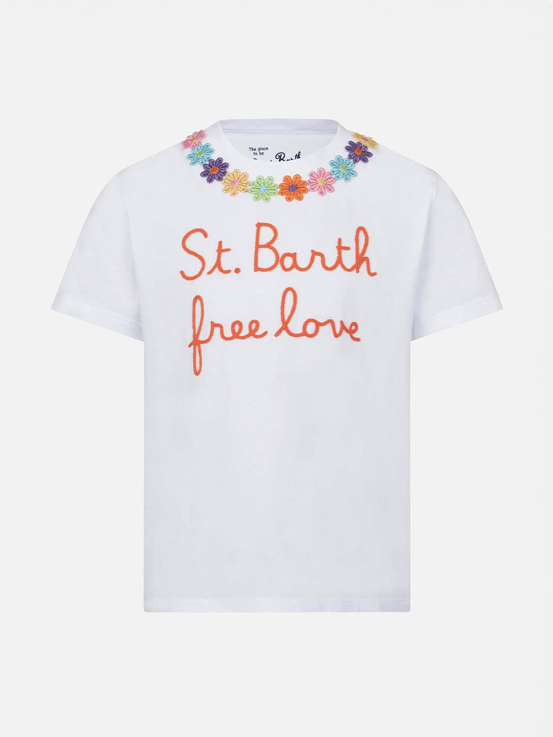 mc2-saint-barth-t-shirt-bambina-bianca-ricamo-margherita-free-love image 1