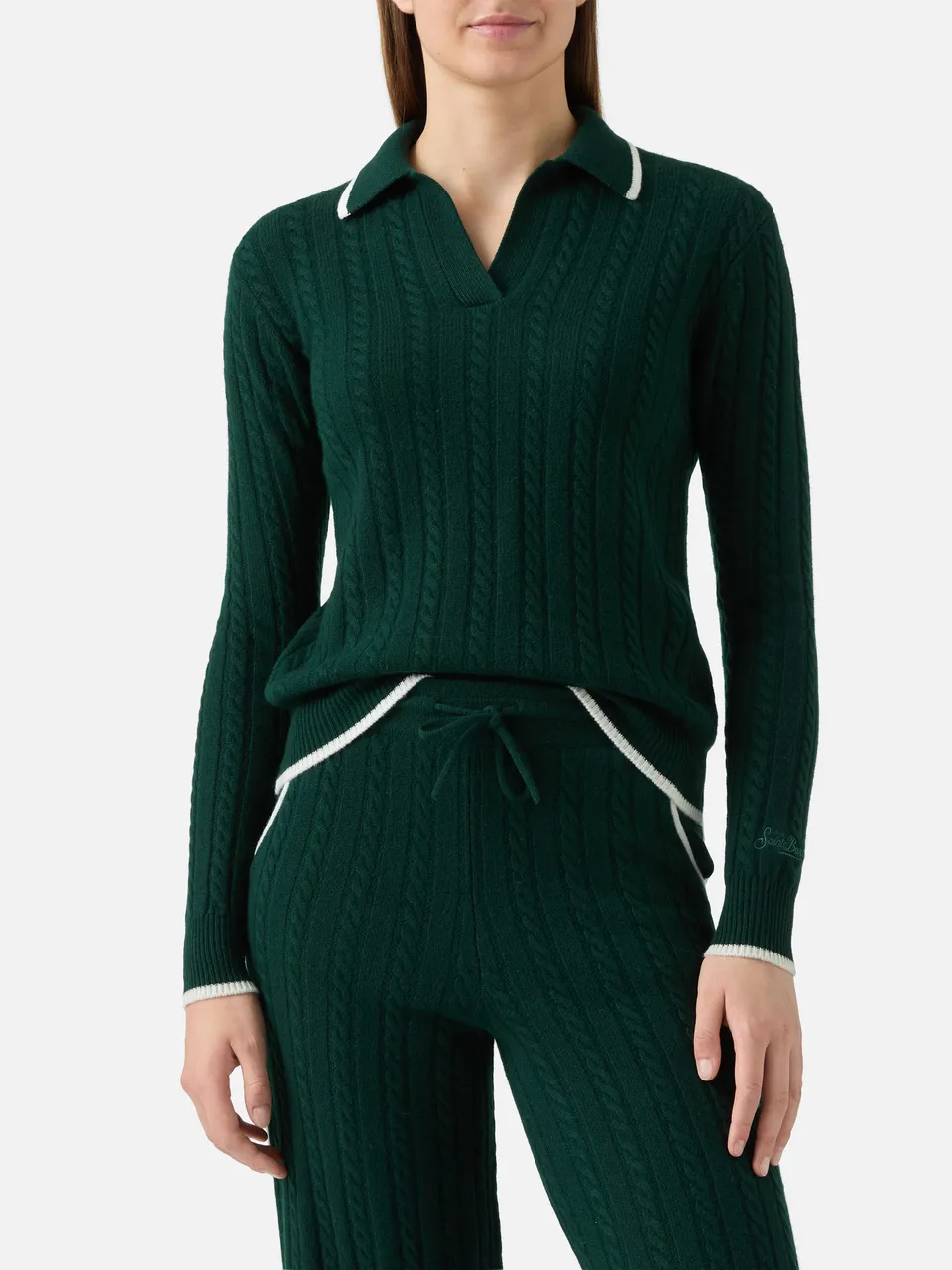 mc2-saint-barth-clichy-polo-trecce-donna-lana-verde-inglese image 1