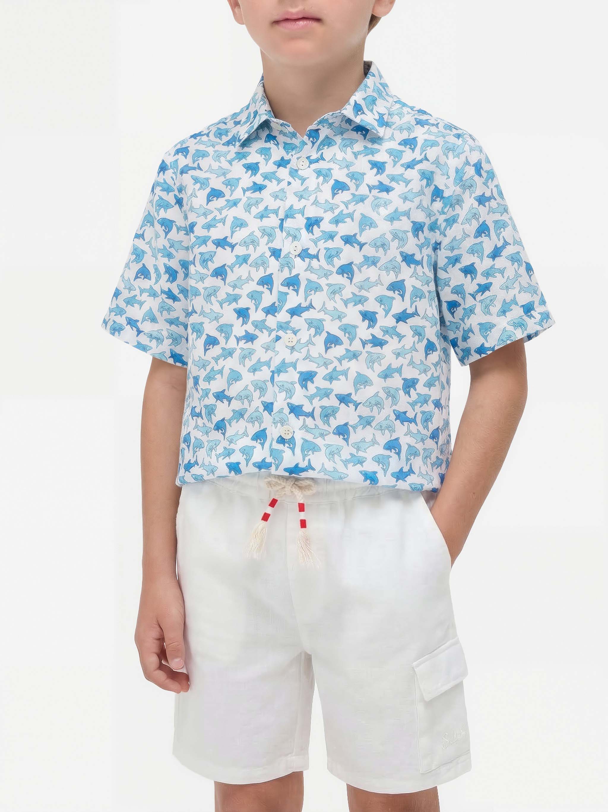 mc2-saint-barth-sikelia-camicia-da-bambino-squali-azzurri-100-cotone image 2