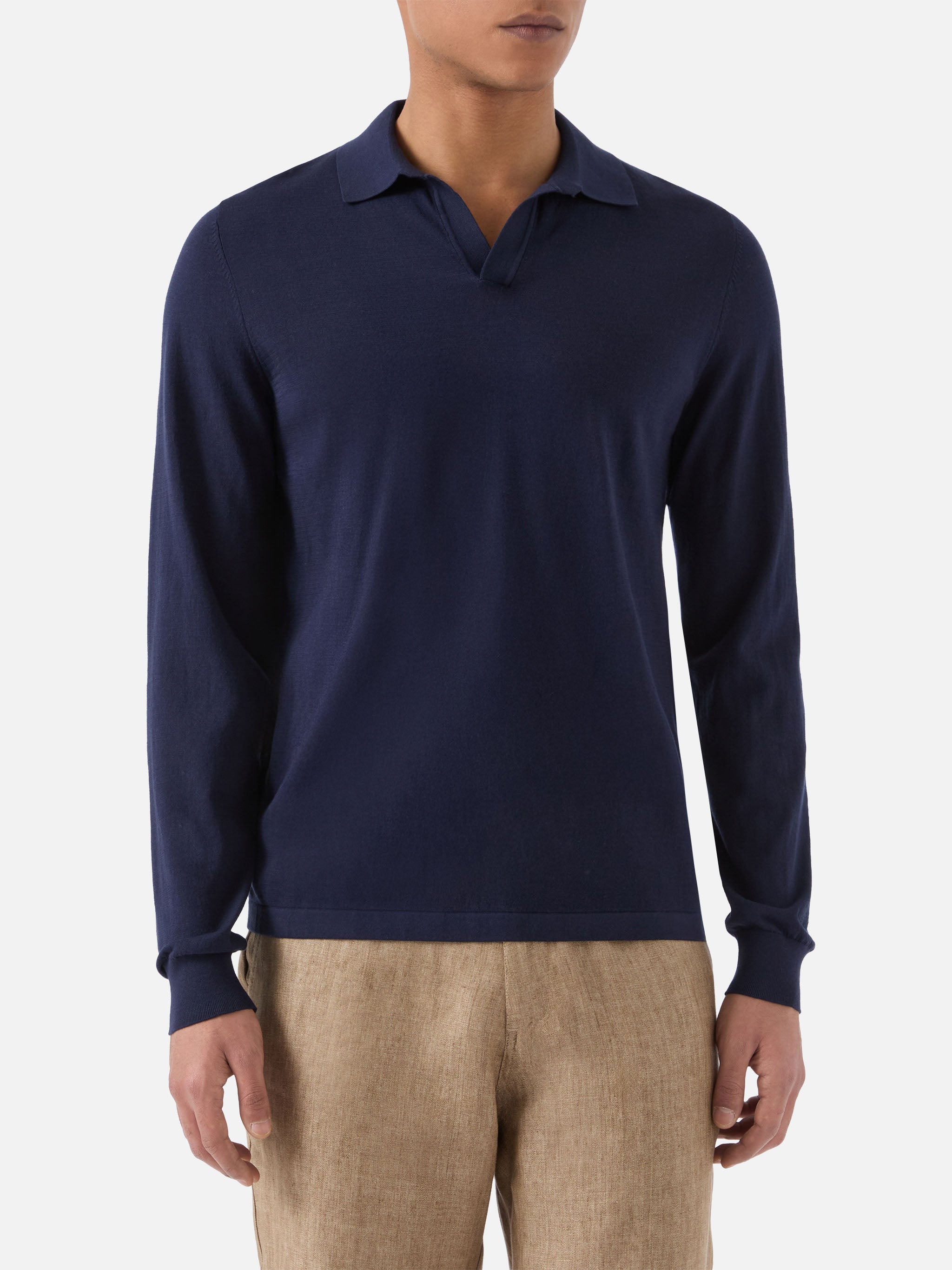 mc2-saint-barth-sloan-polo-uomo-cotone-high-twist-blu-navy-maniche-lunghe image 1