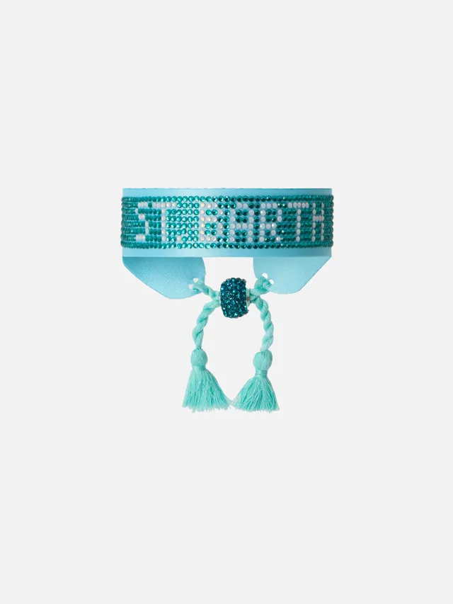 mc2-saint-barth-bracciale-tessuto-azzurro-lettering-st-barth-perline image 1