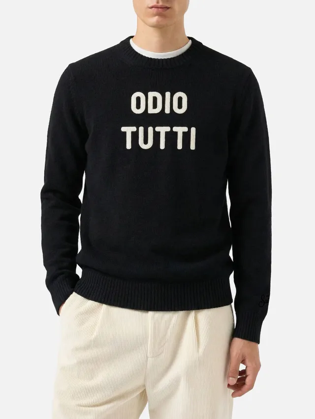 mc2-saint-barth-heron-maglione-girocollo-uomo-nero-jacquard-odio-tutti image 1