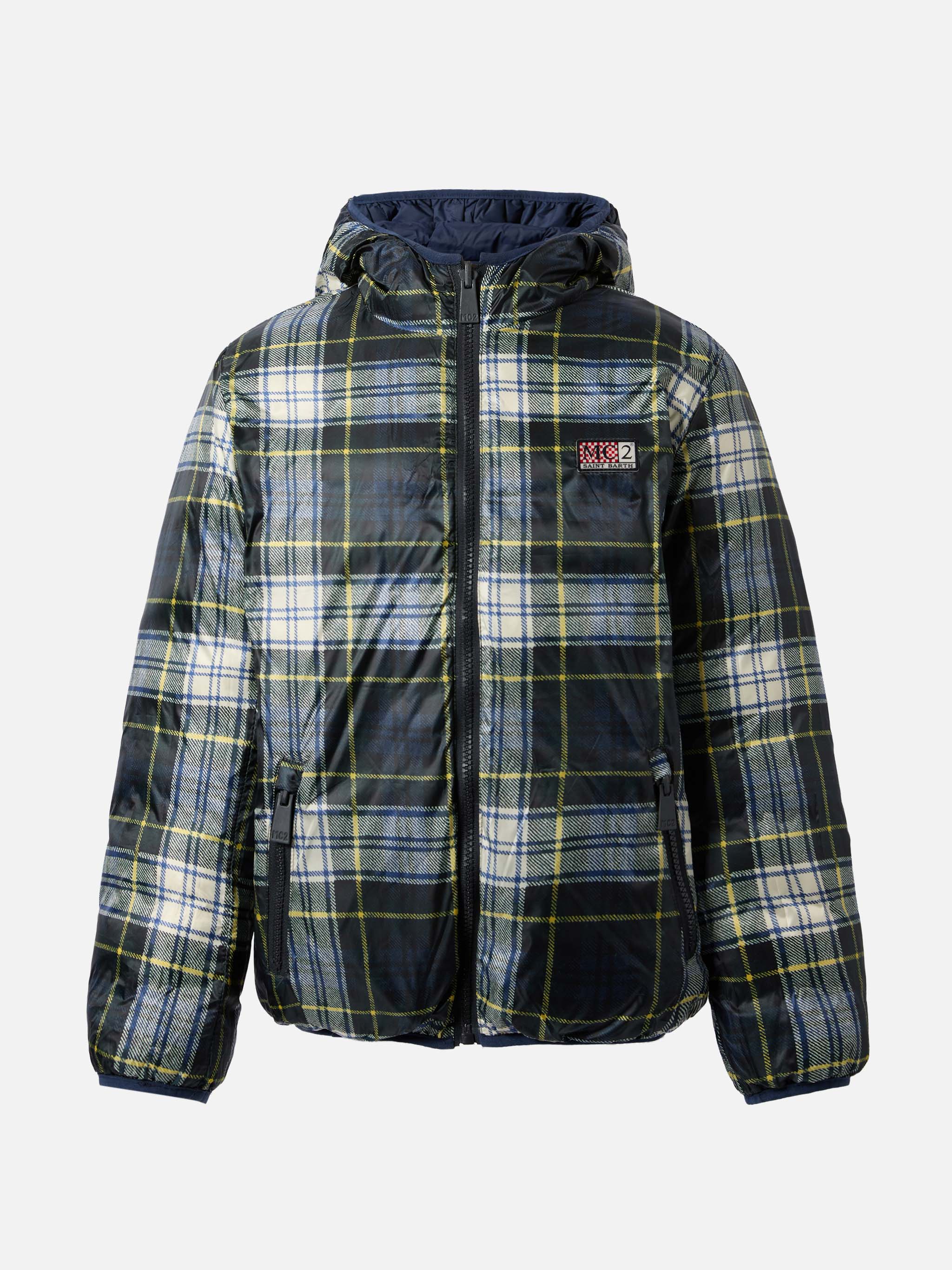 mc2-saint-barth-piumino-bob-bambino-reversibile-blu-e-tartan image 2