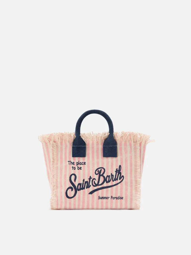 mc2-saint-barth-vanity-mini-borsa-in-canvas-a-righe-rosa-con-dettagli-blu image 1