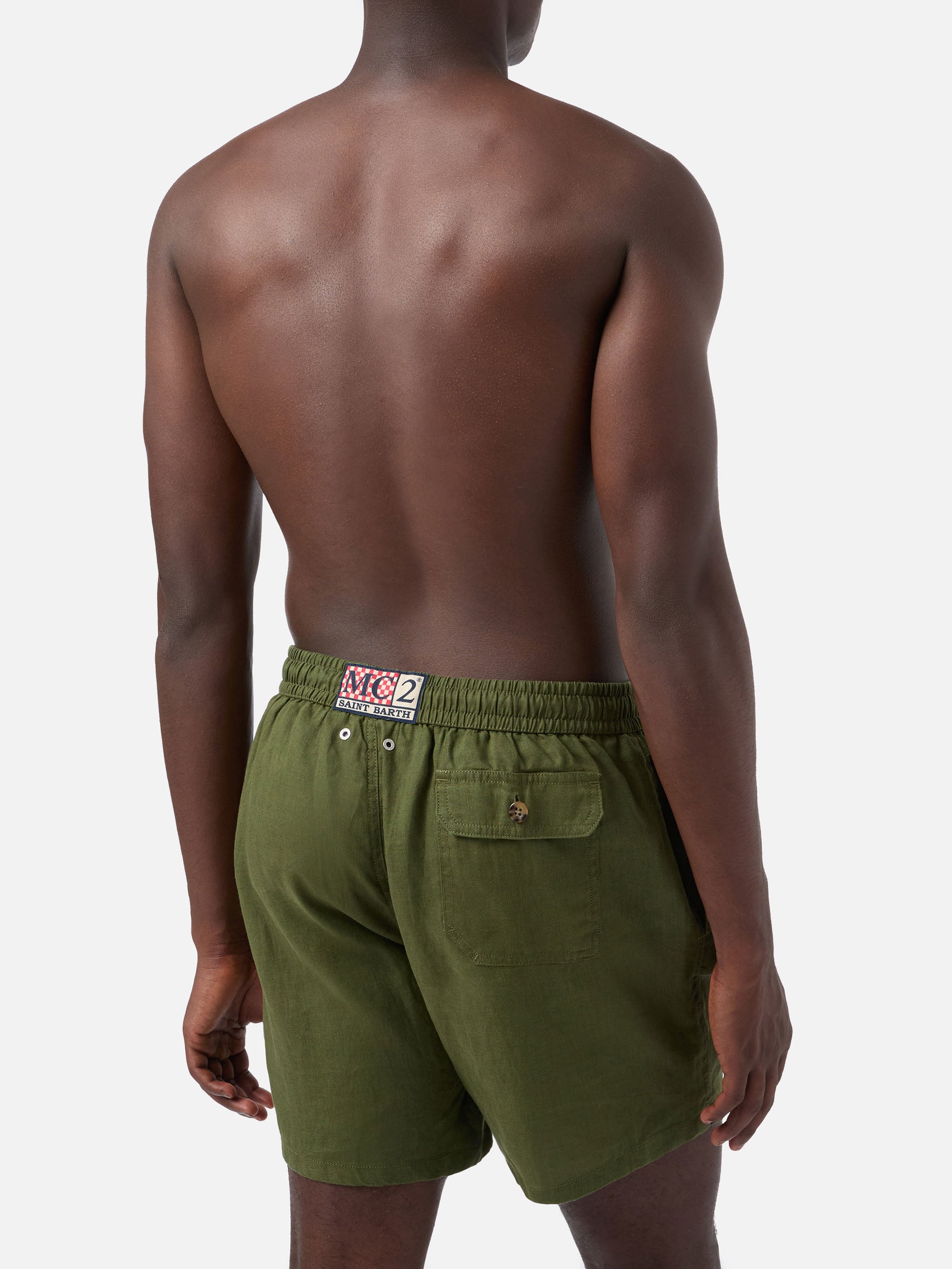 mc2-saint-barth-costume-mare-uomo-gustavia-in-lino-verde-militare-tinta-unita image 5