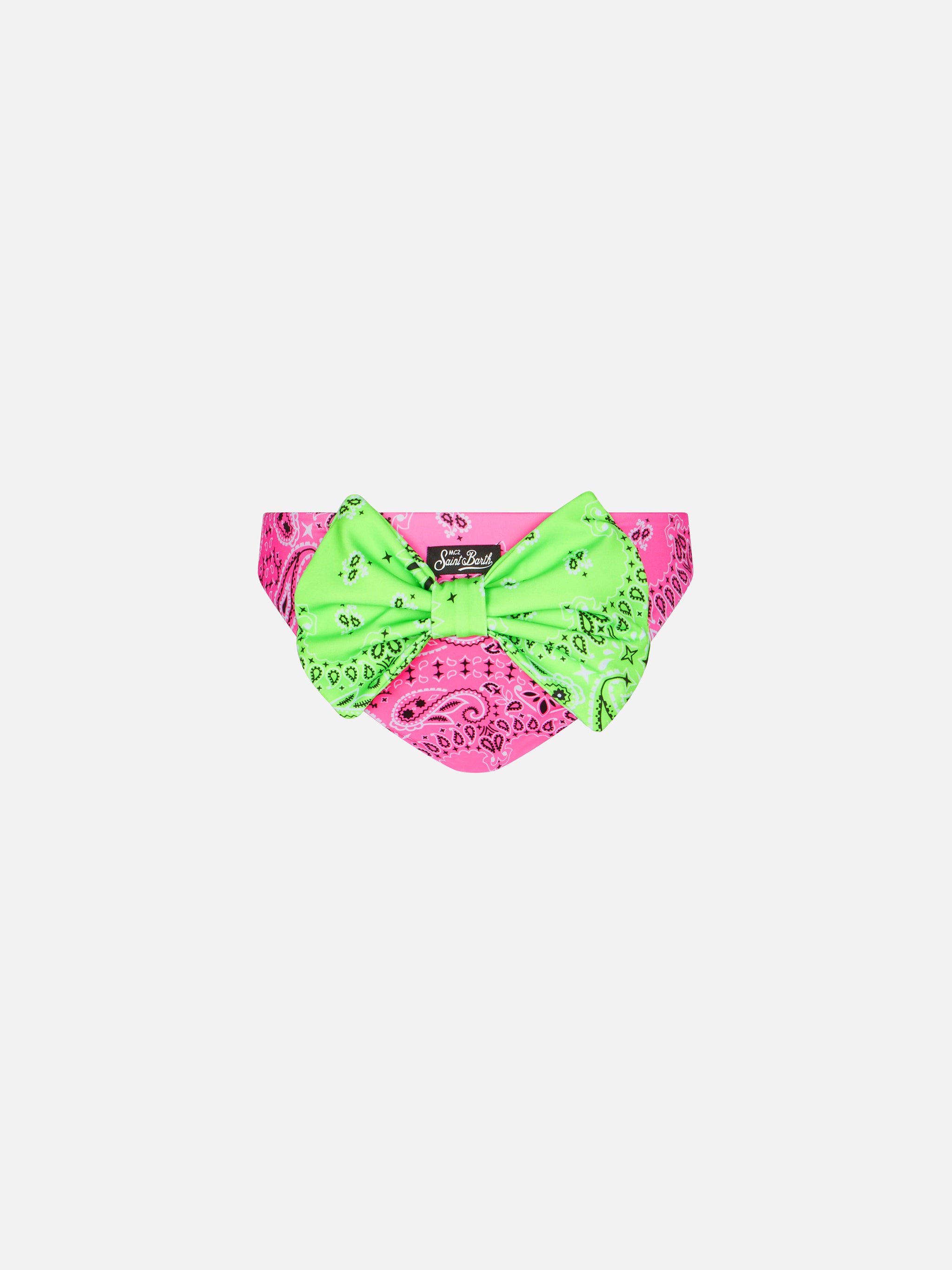 mc2-saint-barth-slip-da-bagno-da-bambina-con-stampa-bandana-rosa-e-fiocco-verde image 1