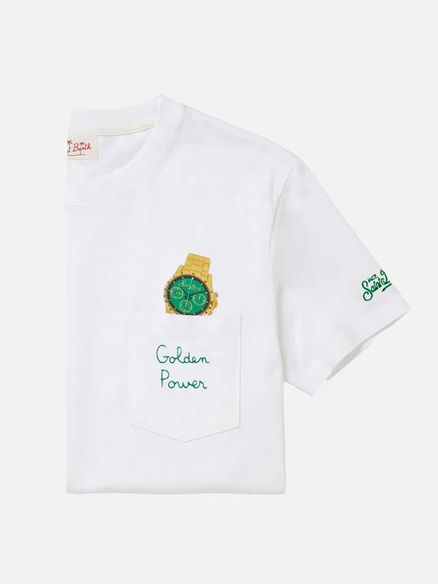 t-shirt-mc2-saint-barth-austin-in-cotone-con-ricamo-e-stampa-orologio image 1