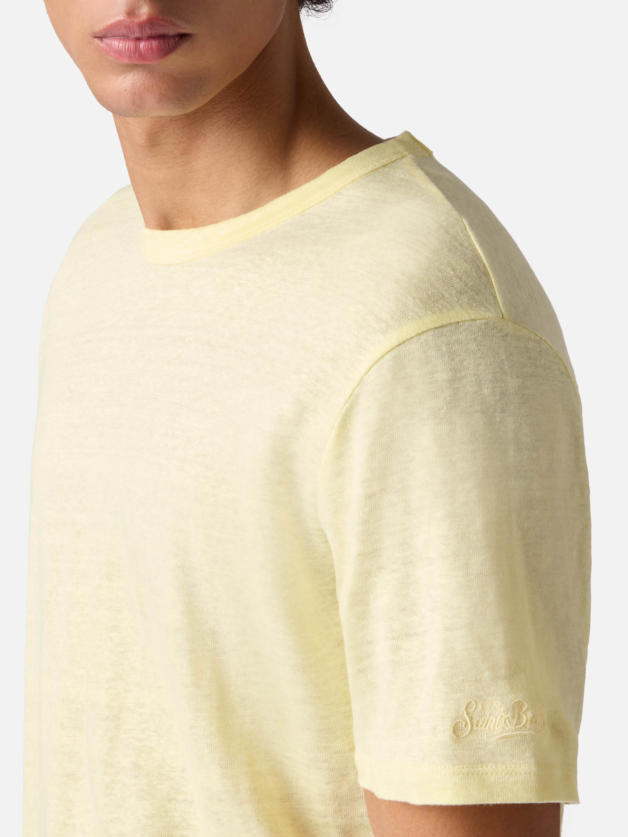 mc2-saint-barth-t-shirt-ecstasea-in-puro-lino-giallo-con-logo-ricamato image 3