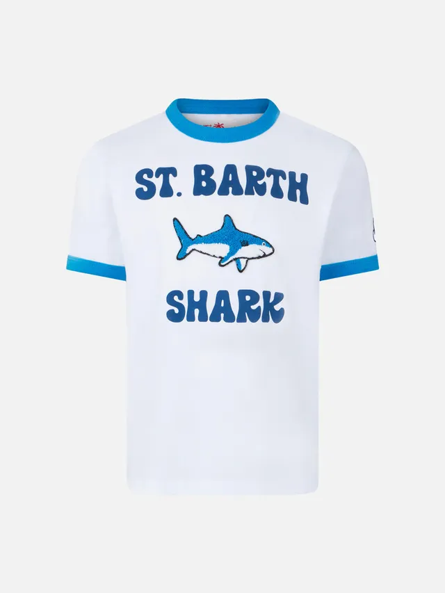 mc2-saint-barth-ecstasea-t-shirt-bambino-cotone-bianco-stampa-squalo image 1