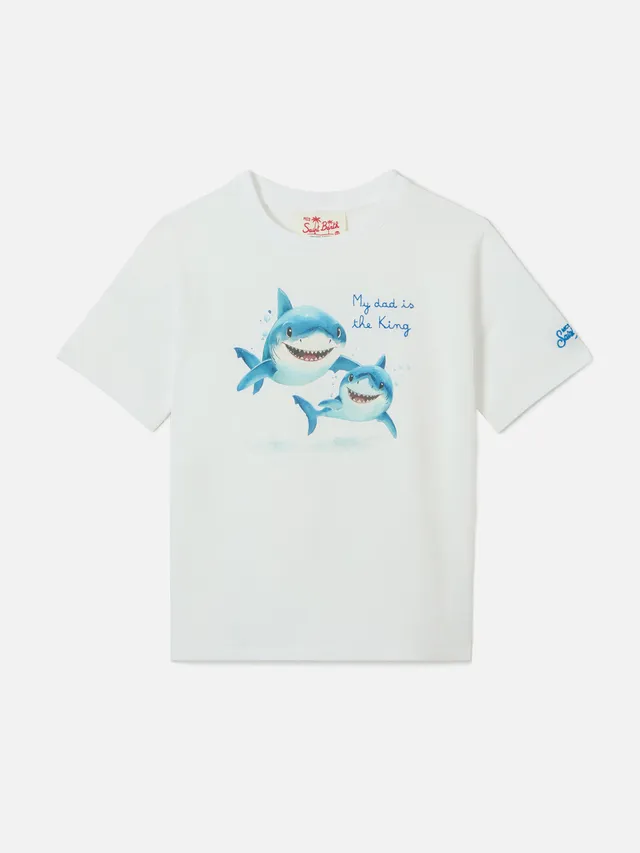 mc2-saint-barth-t-shirt-denver-jr-bambino-in-cotone-bianca-my-dad-is-the-king image 1