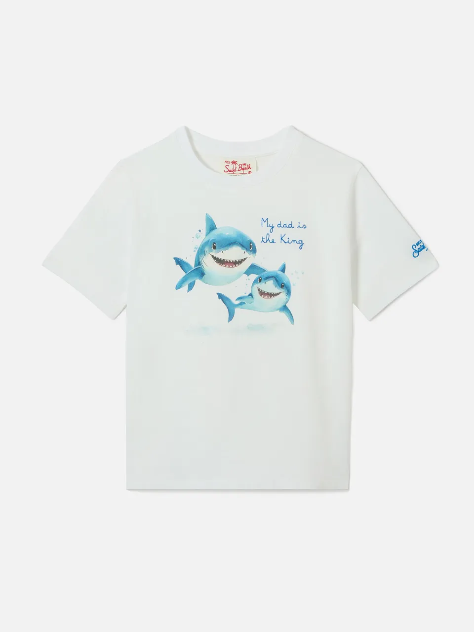 mc2-saint-barth-t-shirt-denver-jr-bambino-in-cotone-bianca-my-dad-is-the-king image 1