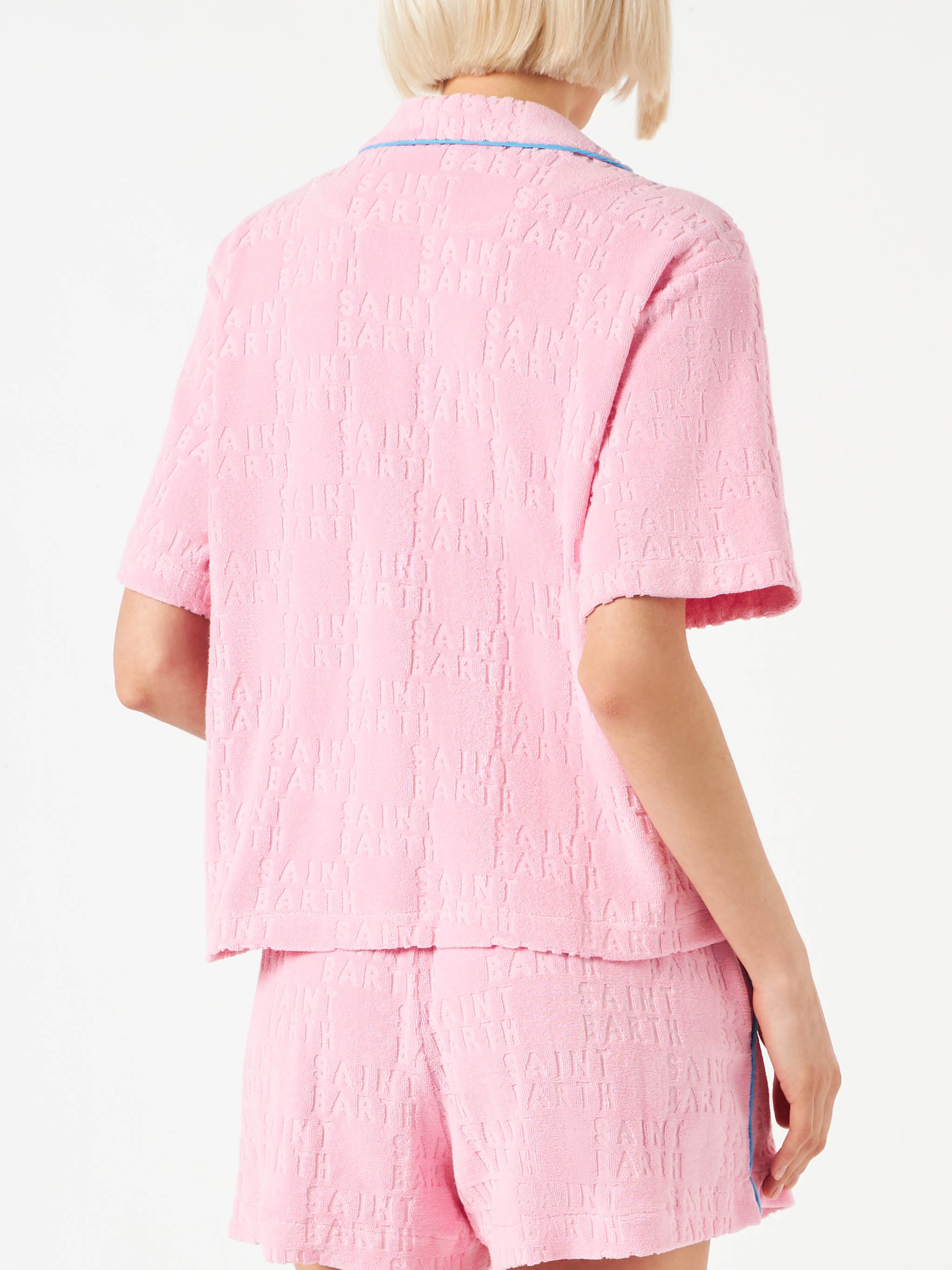 mc2-saint-barth-camicia-whale-donna-spugna-rosa-con-piping-azzurro image 2