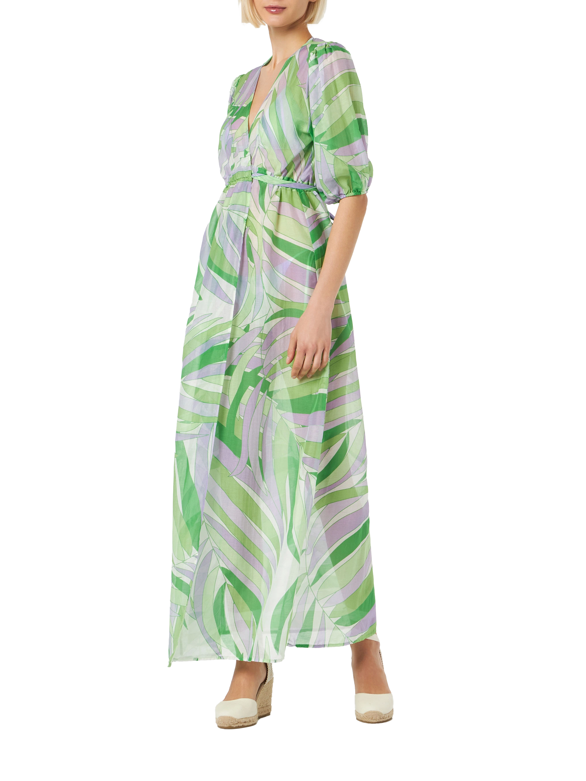 mc2-saint-barth-abito-lungo-cotone-e-seta-scollo-v-verde-donna image 1