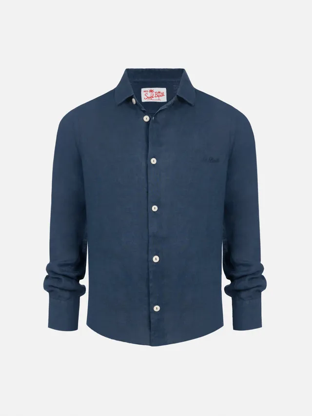 mc2-saint-barth-camicia-agnes-in-lino-blu-navy-per-bambini image 1