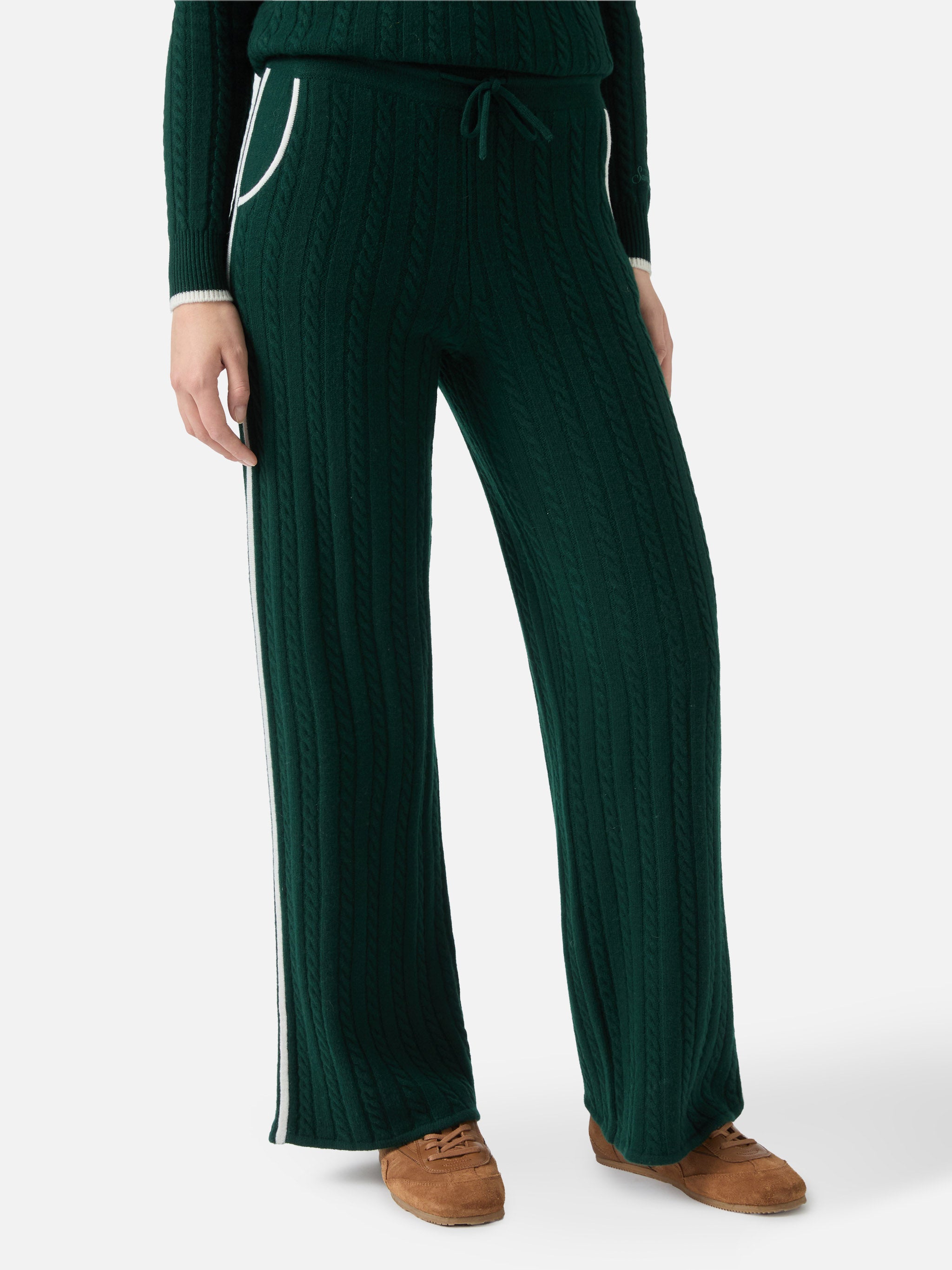 mc2-saint-barth-dinard-pantaloni-a-trecce-in-lana-verde-inglese-donna image 1