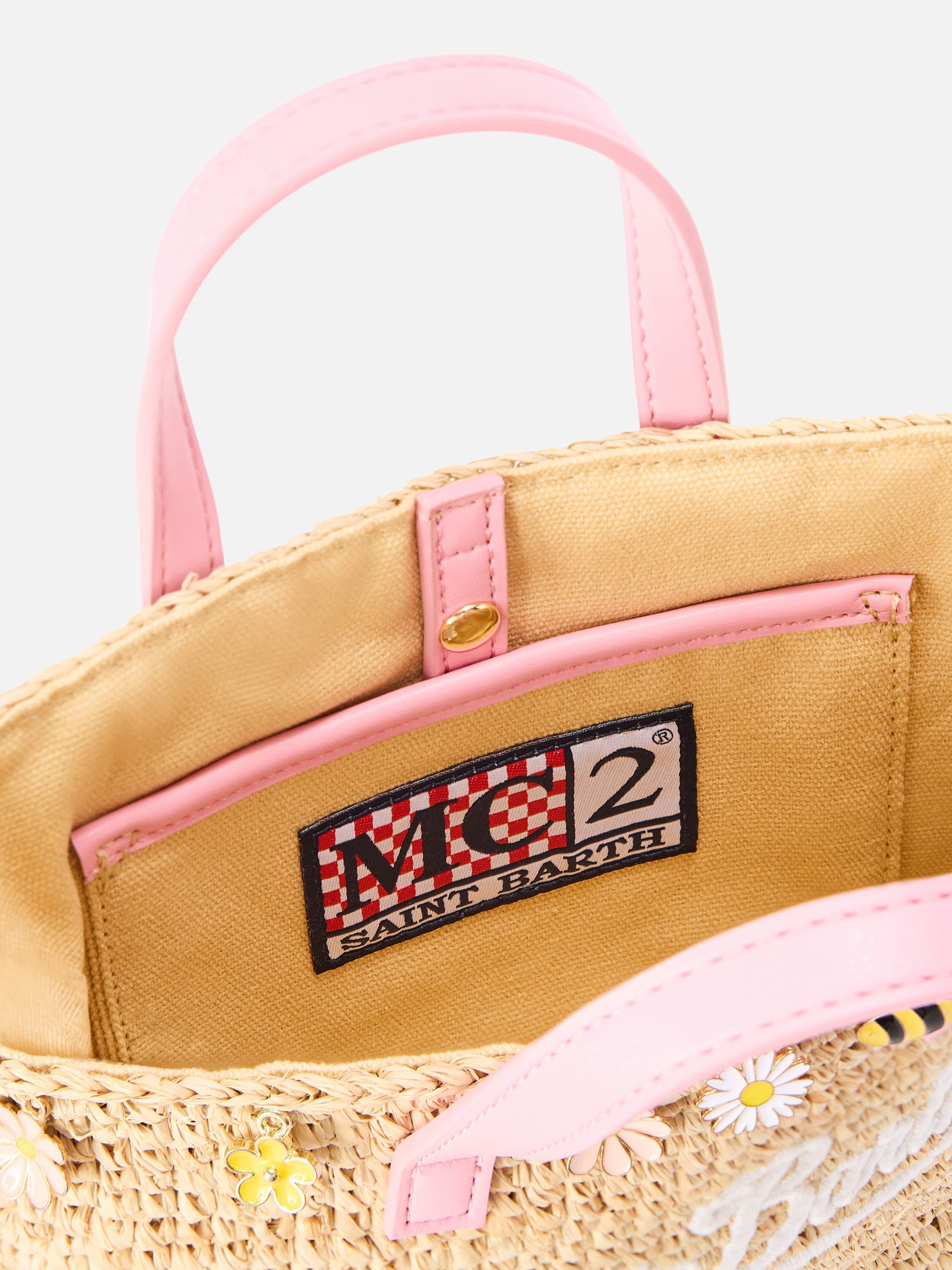 mc2-saint-barth-borsa-city-mini-in-rafia-naturale-e-rosa-con-charms image 4