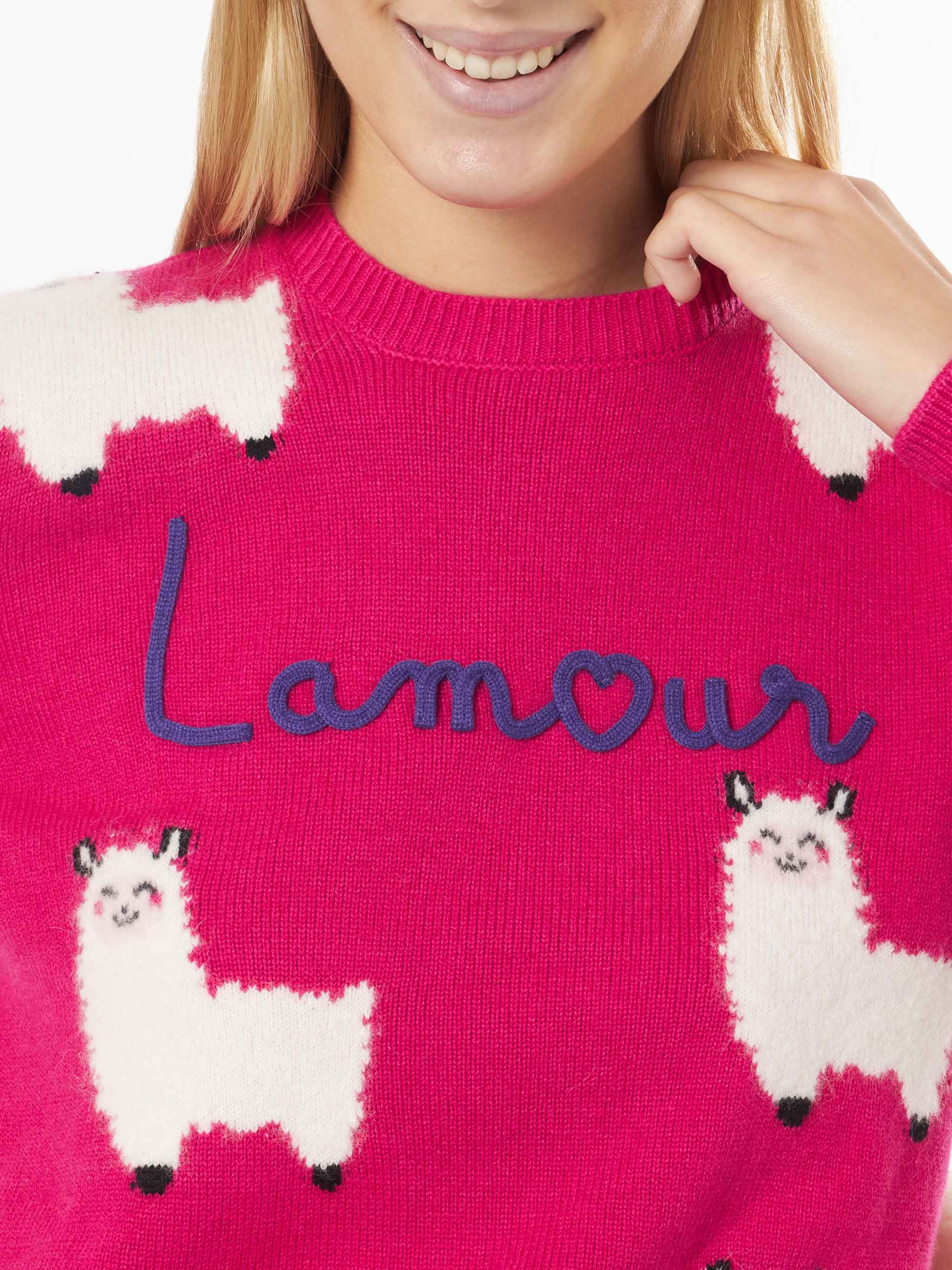 mc2-saint-barth-maglia-new-queen-in-tessuto-effetto-alpaca-fucsia-con-motivo-jac image 2