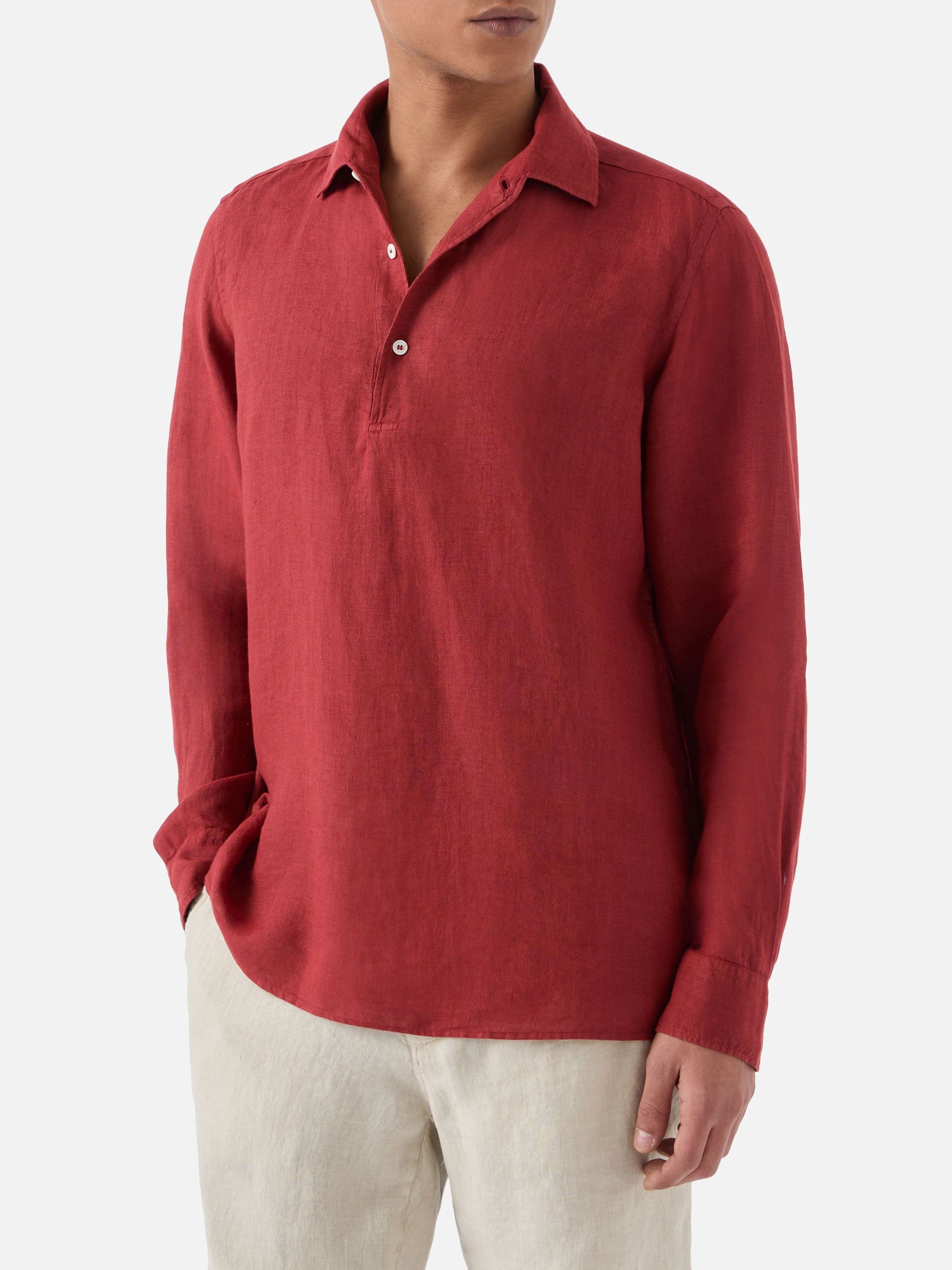 mc2-saint-barth-raphael-polo-uomo-in-lino-rosso-maniche-lunghe image 1